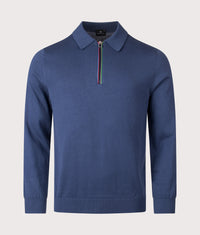 Sports Stripe Long Sleeve Polo Shirt: 46 Blue 