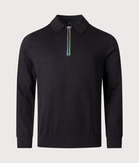 Sports Stripe Long Sleeve Polo Shirt: 79 Black 