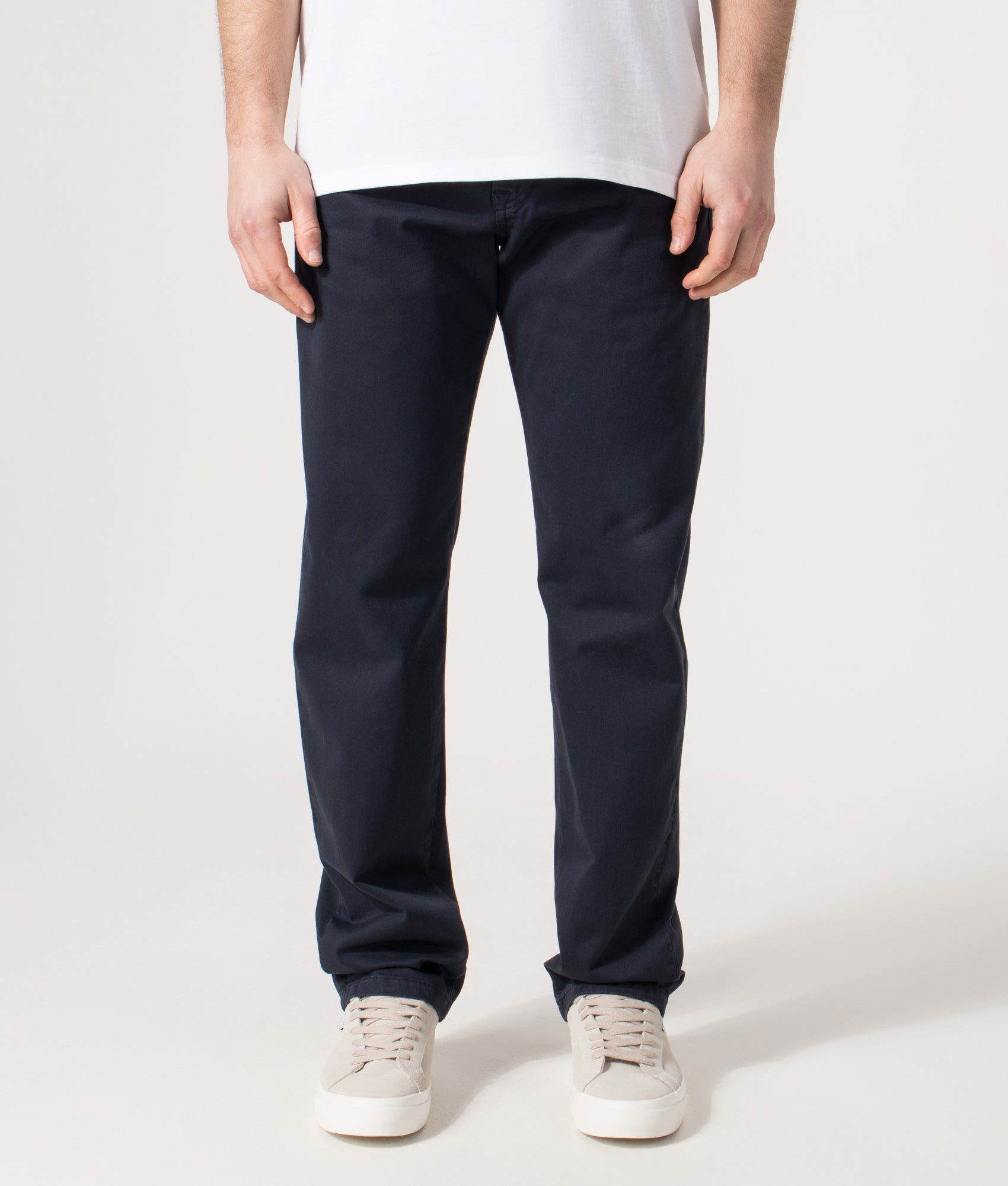 PS Paul Smith Relaxed Fit Tapered Jeans in Blue at EQVVS Menswear. Model front shot. 