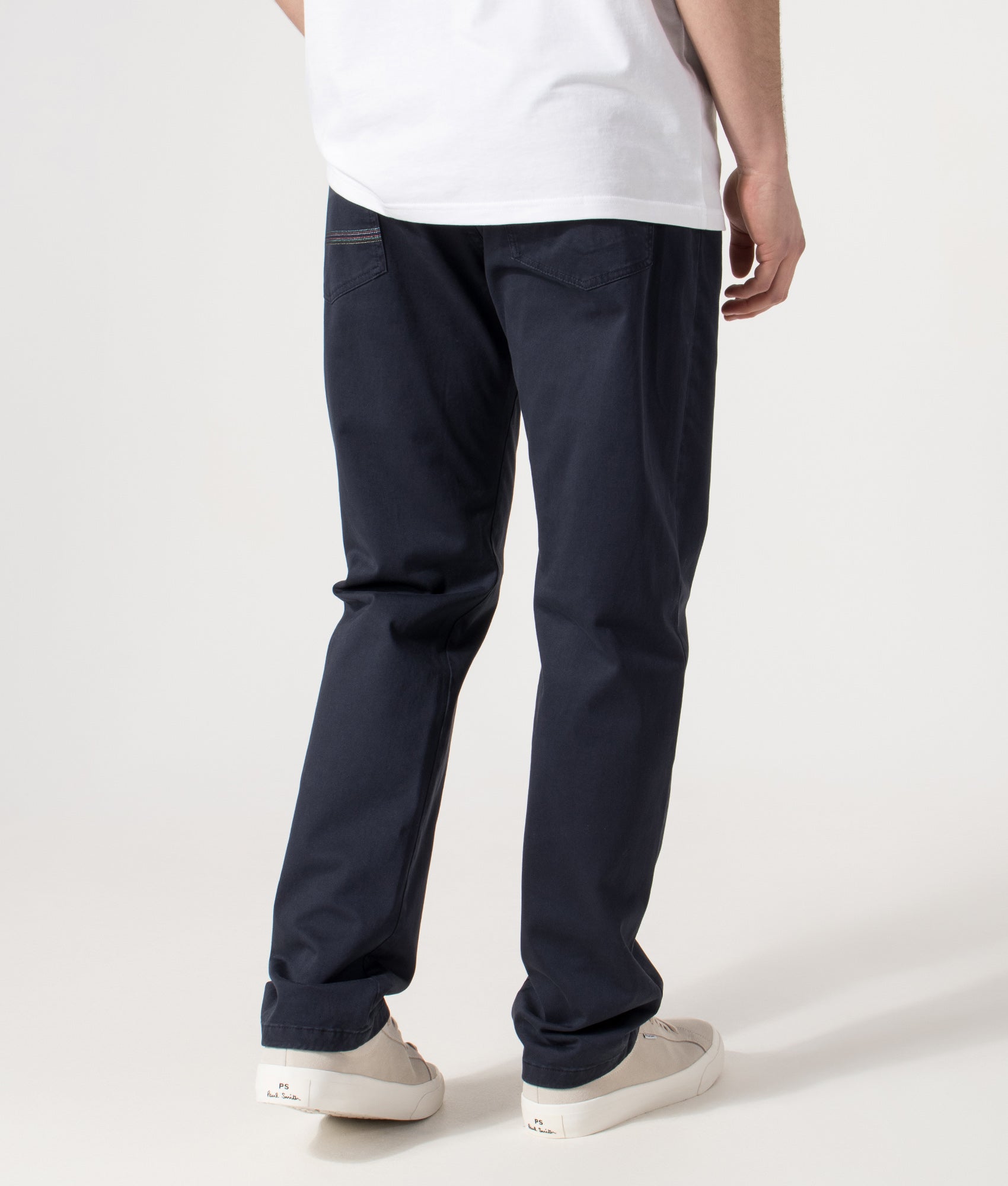 PS Paul Smith Relaxed Fit Tapered Jeans in Blue at EQVVS Menswear. Angled model front shot.
