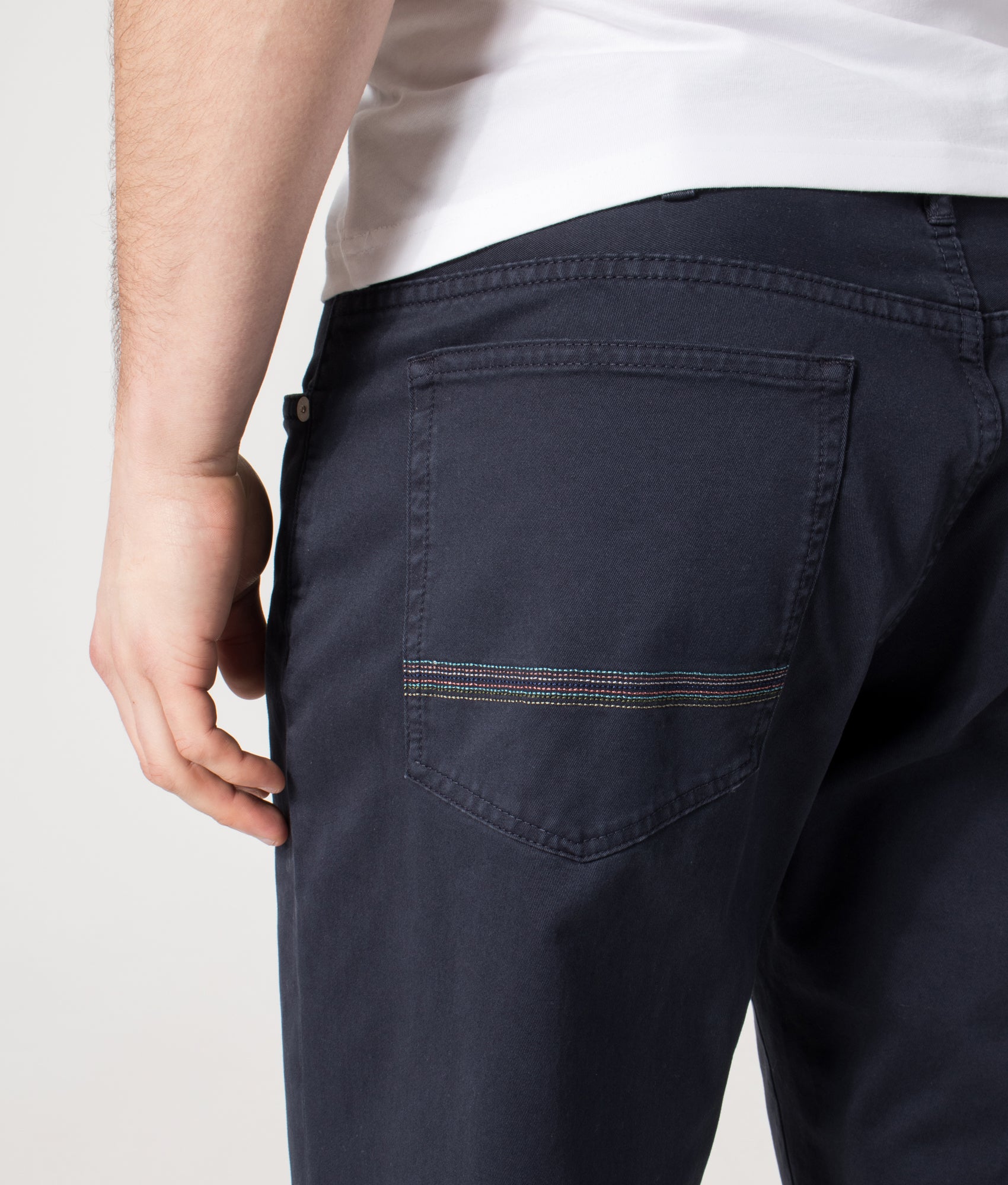 PS Paul Smith Relaxed Fit Tapered Jeans in Blue at EQVVS Menswear. Back detail shot.