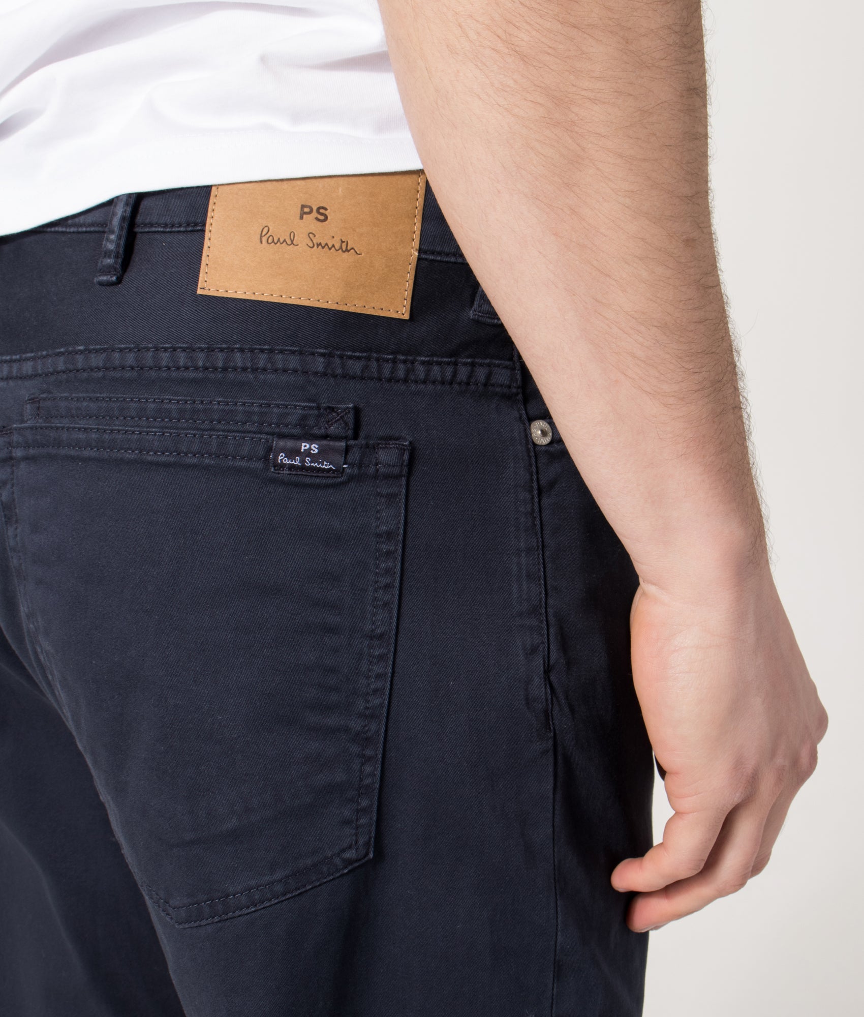 PS Paul Smith Relaxed Fit Tapered Jeans in Blue at EQVVS Menswear. Back detail shot.