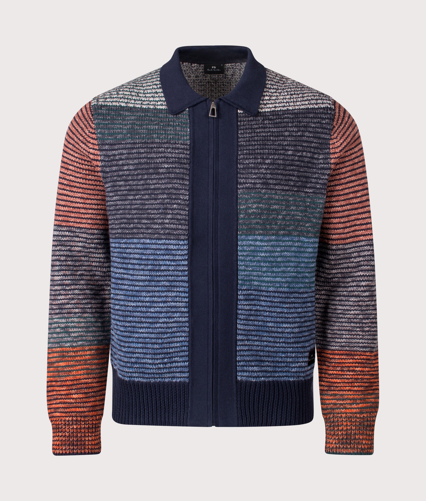 Patchwork Zip Through Cardigan in Blue | PS Paul Smith | EQVVS | Front shot 