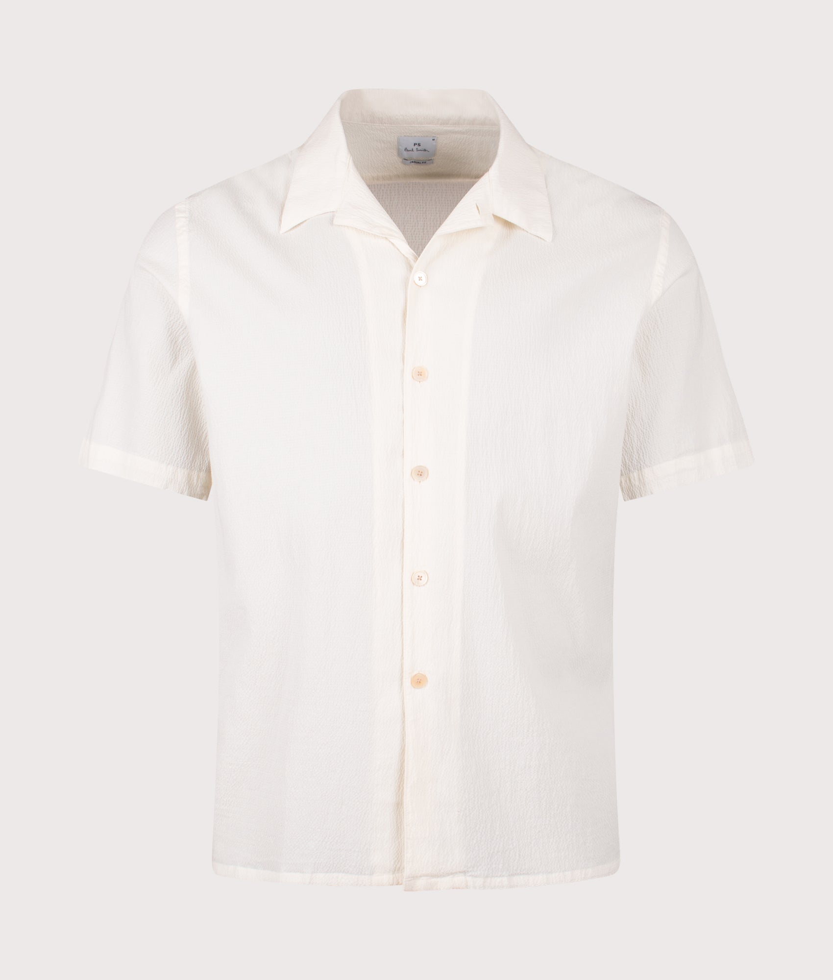 PS Paul Smith Relaxed Fit Short Sleeve Shirt in White at EQVVS Menswear. Front shot.
