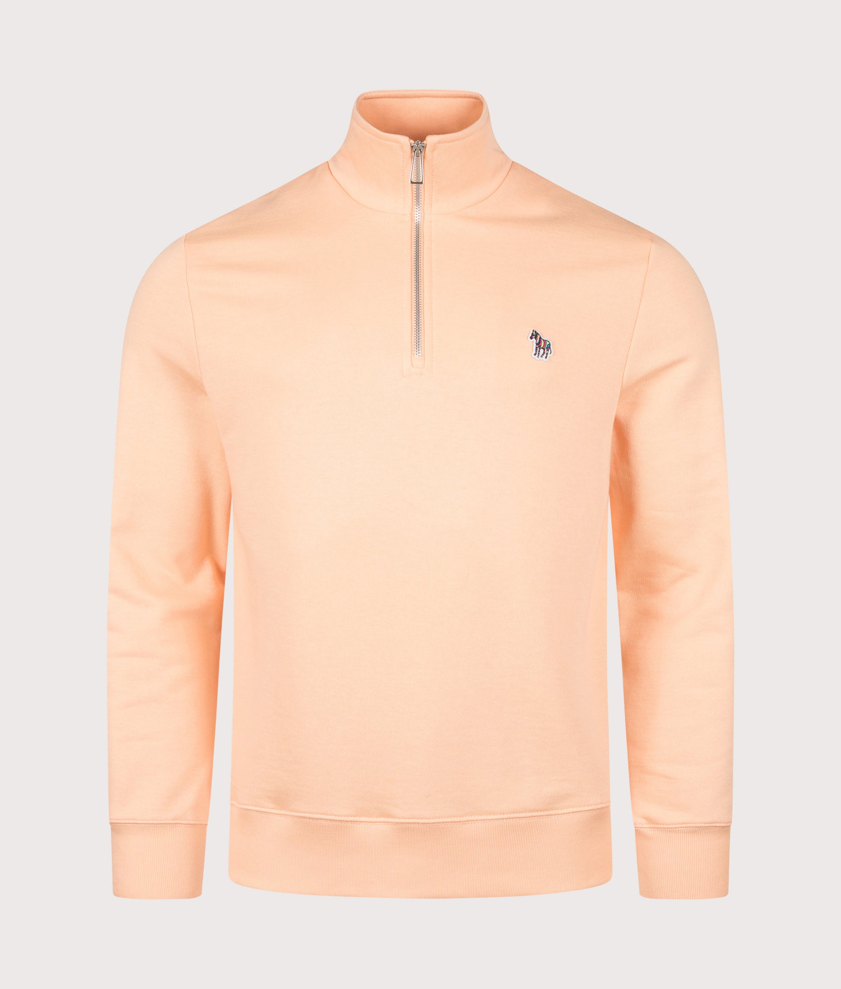 PS Paul Smith Quarter Zip Zebra Sweatshirt in Orange at EQVVS Menswear. Front shot.
