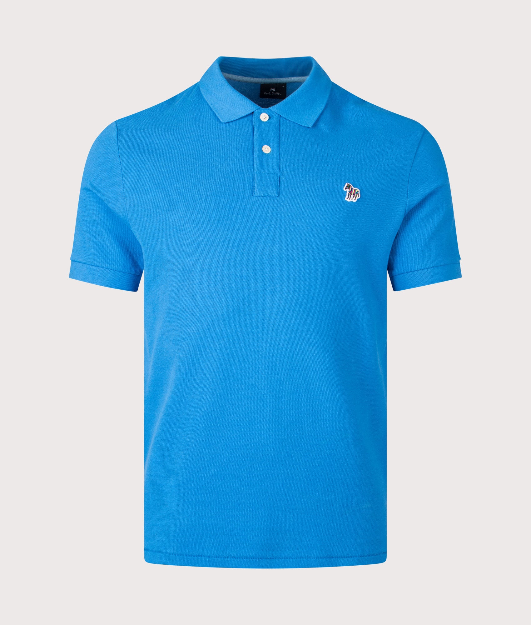 PS Paul Smith Zebra Polo Shirt in Blue at EQVVS Menswear. Front shot.