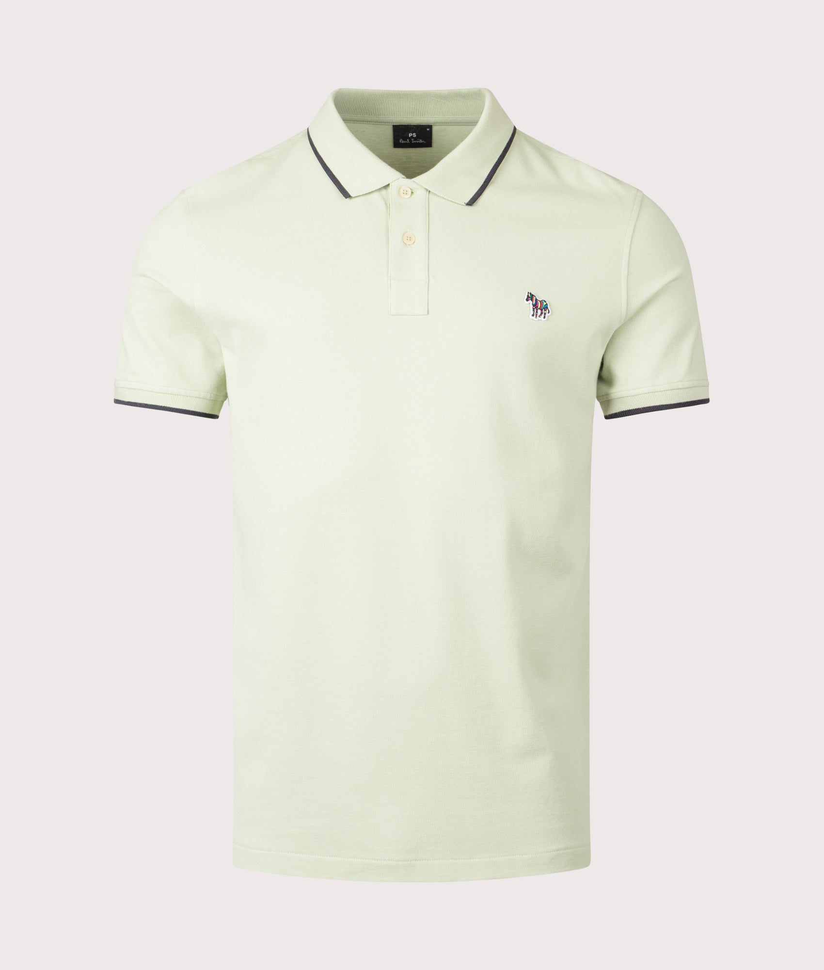 PS Paul Smith Zebra Badge Polo Shirt in Green at EQVVS Menswear. Front shot.