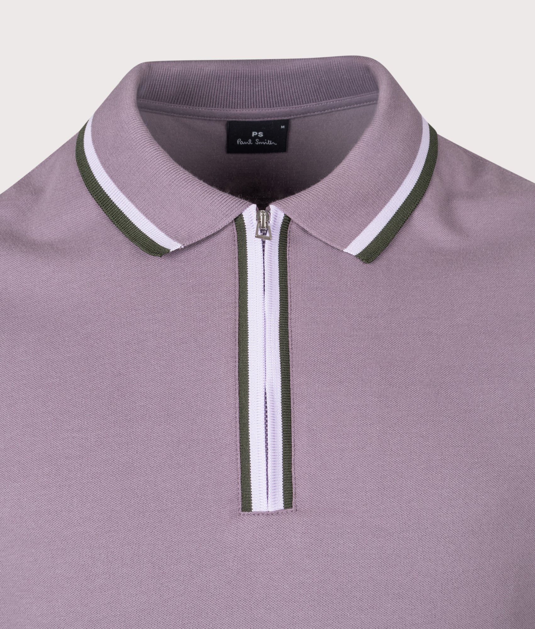 PS Paul Smith Quarter Zip Polo Shirt in Purple at EQVVS Menswear. Detail shot.