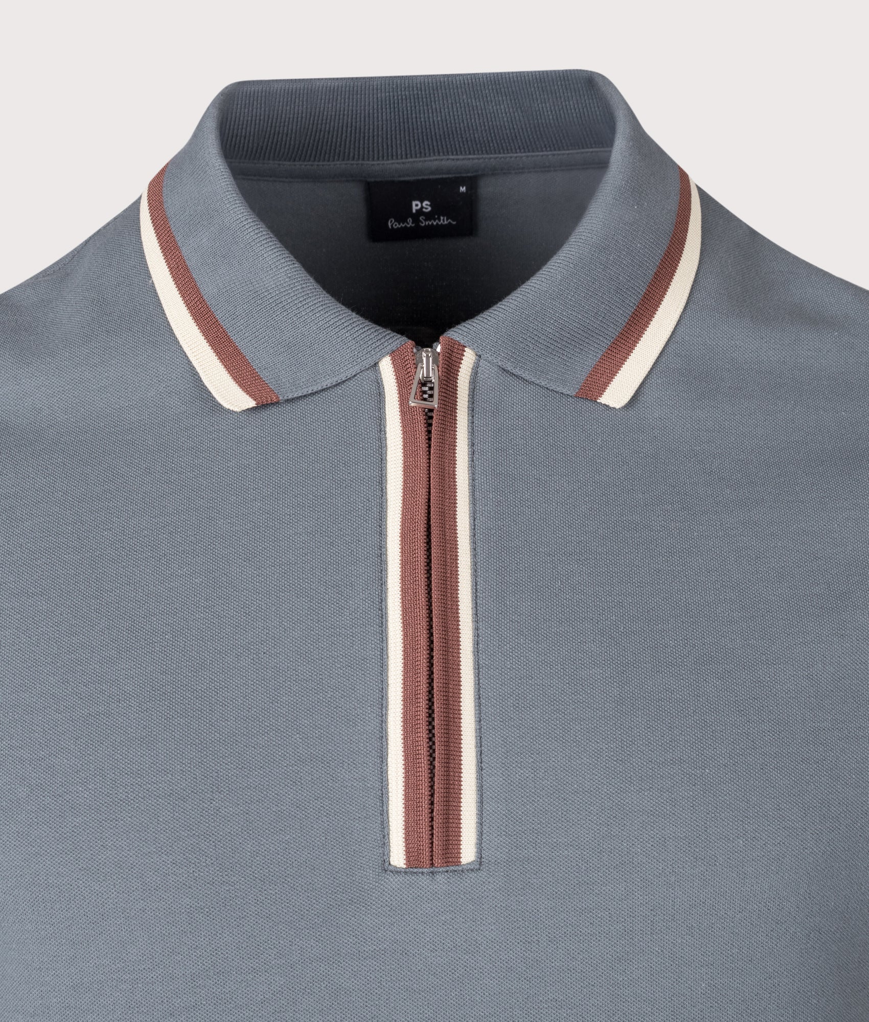 PS Paul Smith Quarter Zip Polo Shirt in Grey at EQVVS Menswear. Detail shot.