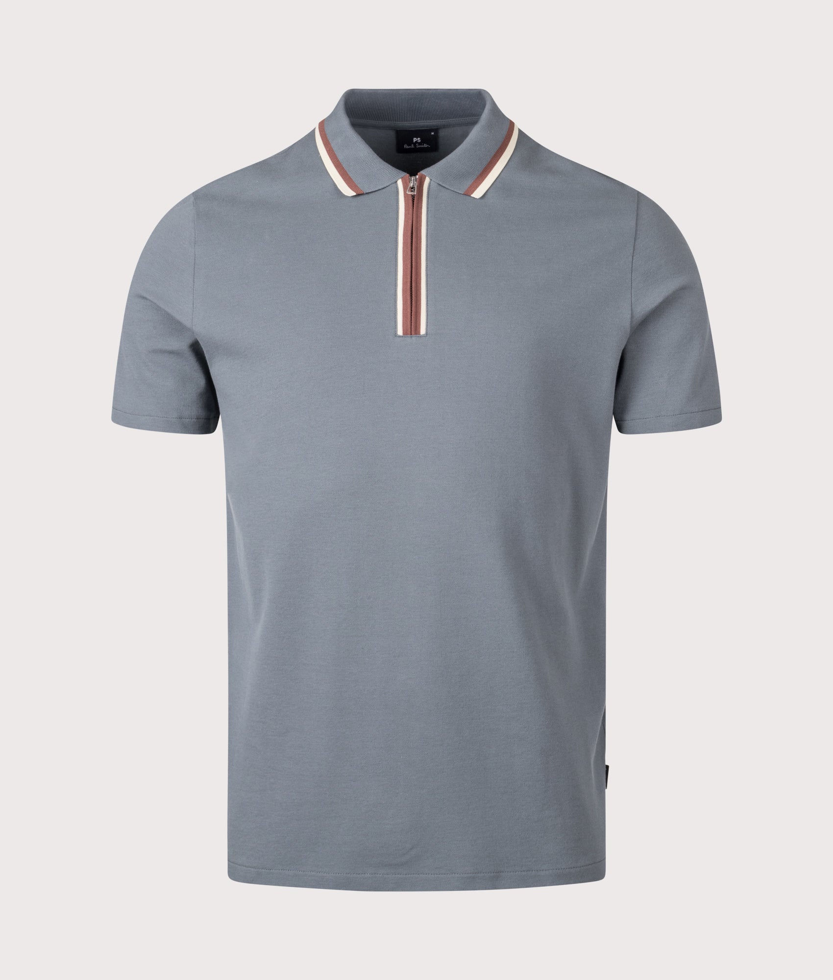 PS Paul Smith Quarter Zip Polo Shirt in Grey at EQVVS Menswear. Front shot.
