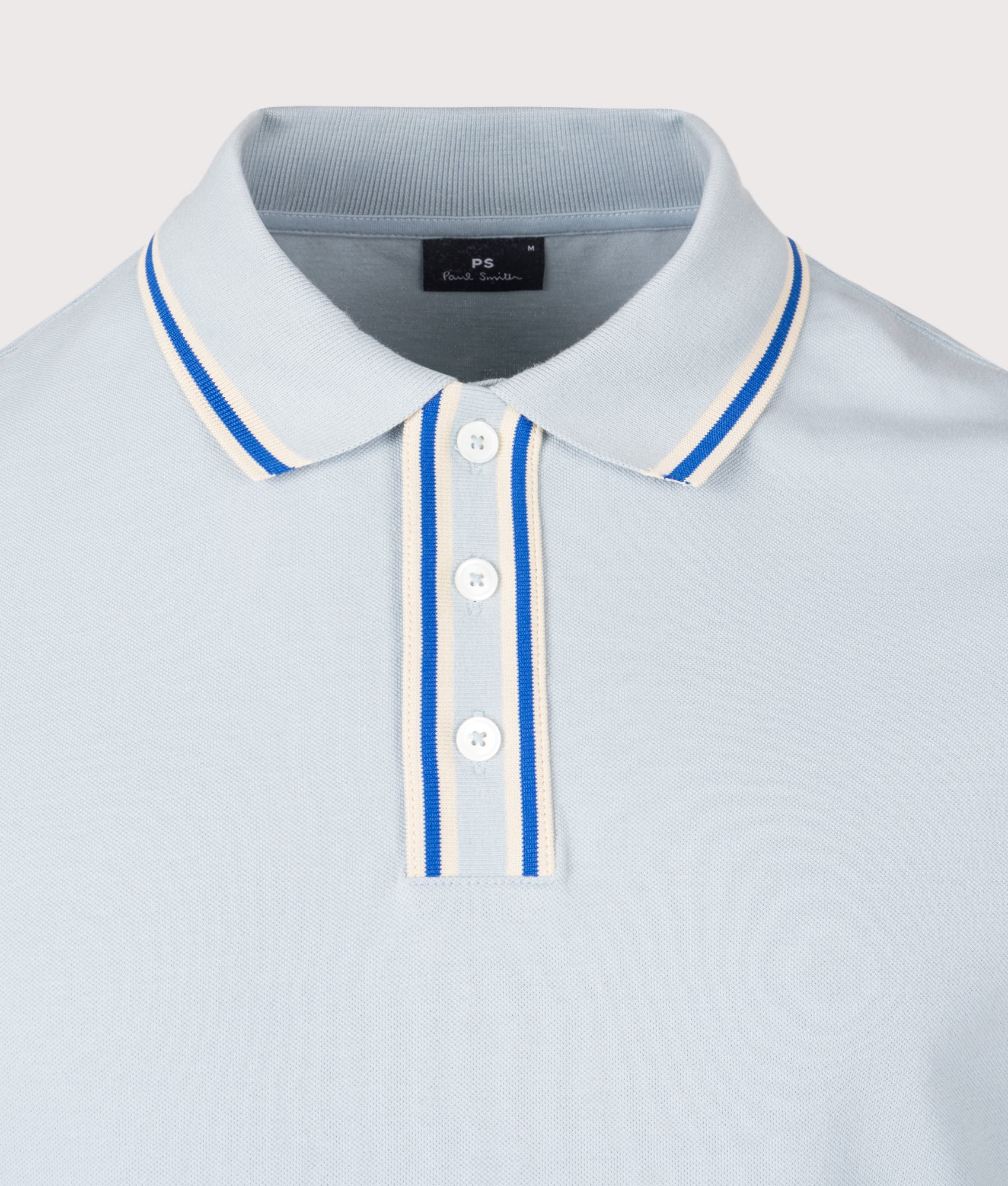 PS Paul Smith Polo Shirt in Blue at EQVVS Menswear. Detail shot.