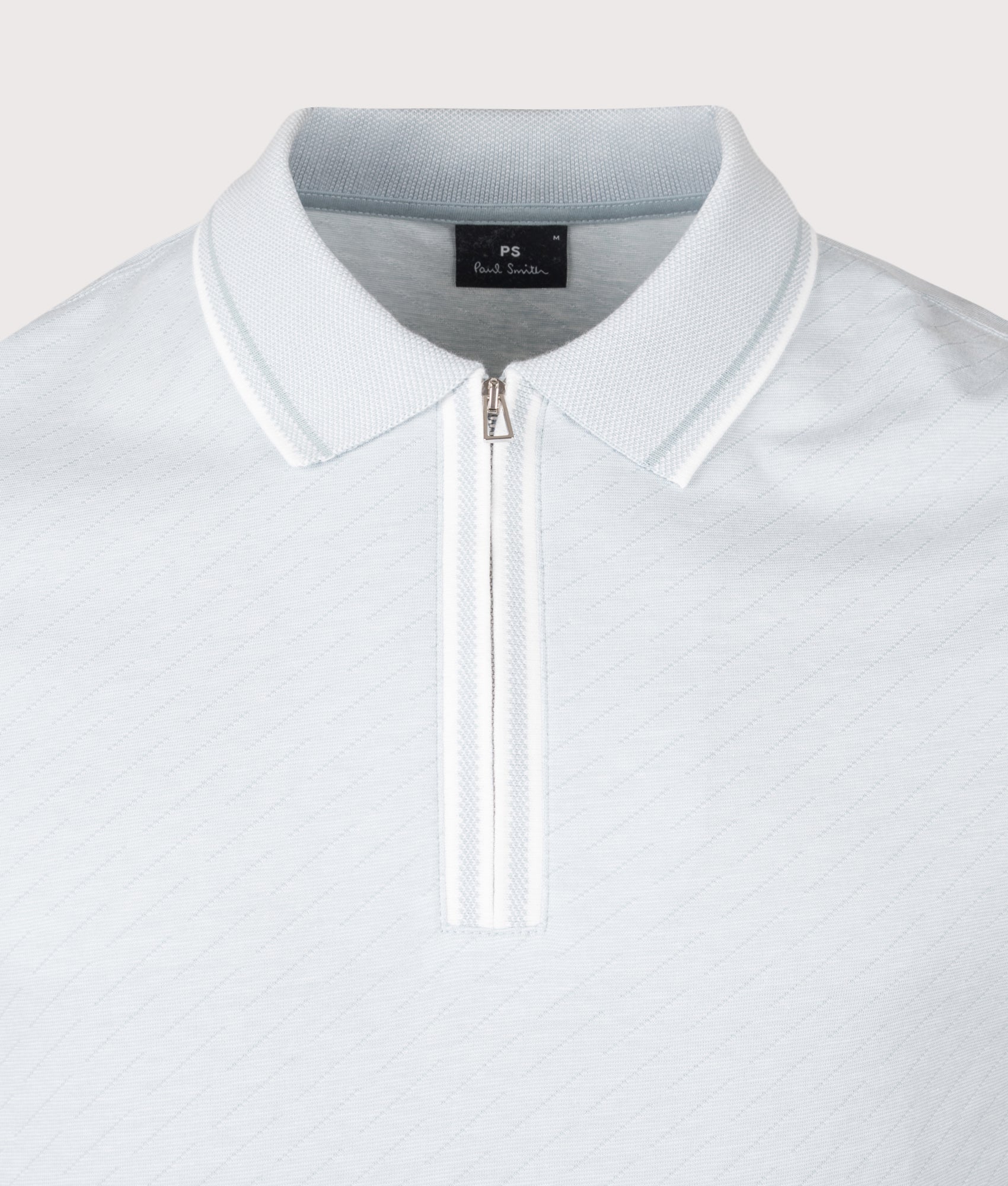 PS Paul Smith Quarter Zip Polo Shirt in Blue at EQVVS Menswear. Detail shot.