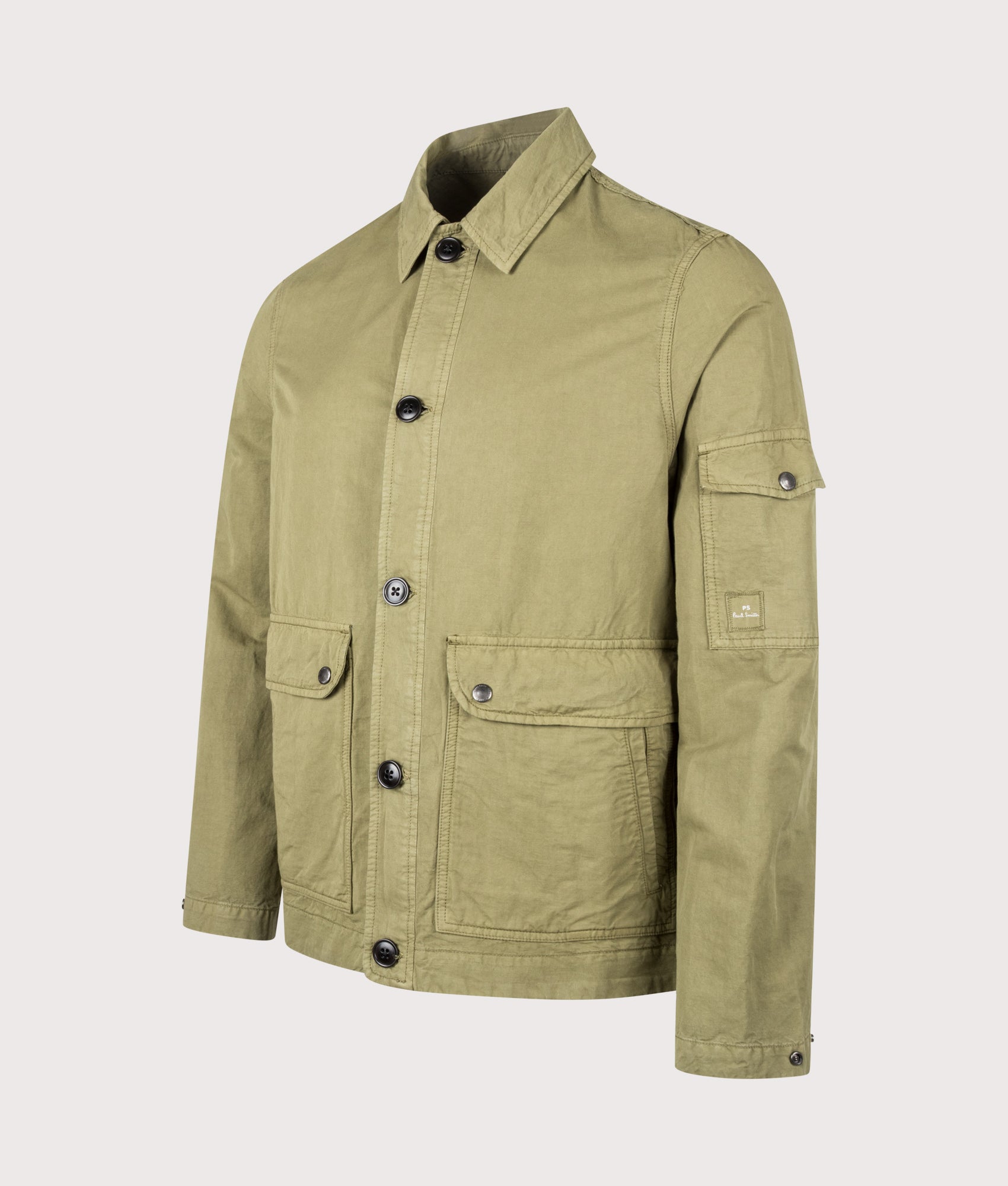 PS Paul Smith Overshirt in Green at EQVVS Menswear. Angled front shot.
