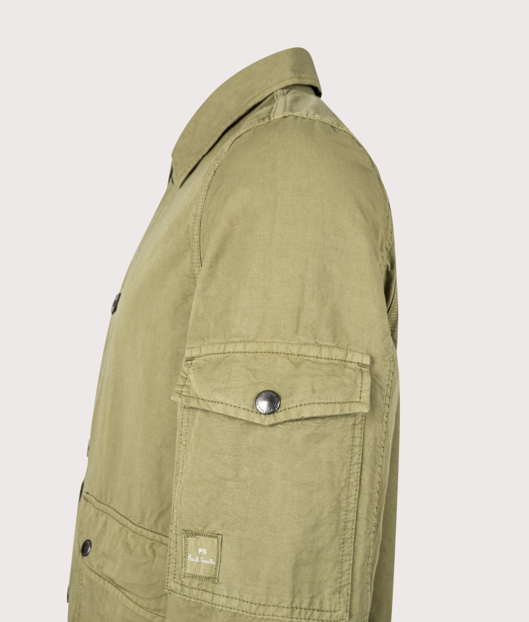 PS Paul Smith Overshirt in Green at EQVVS Menswear. Detail shot.