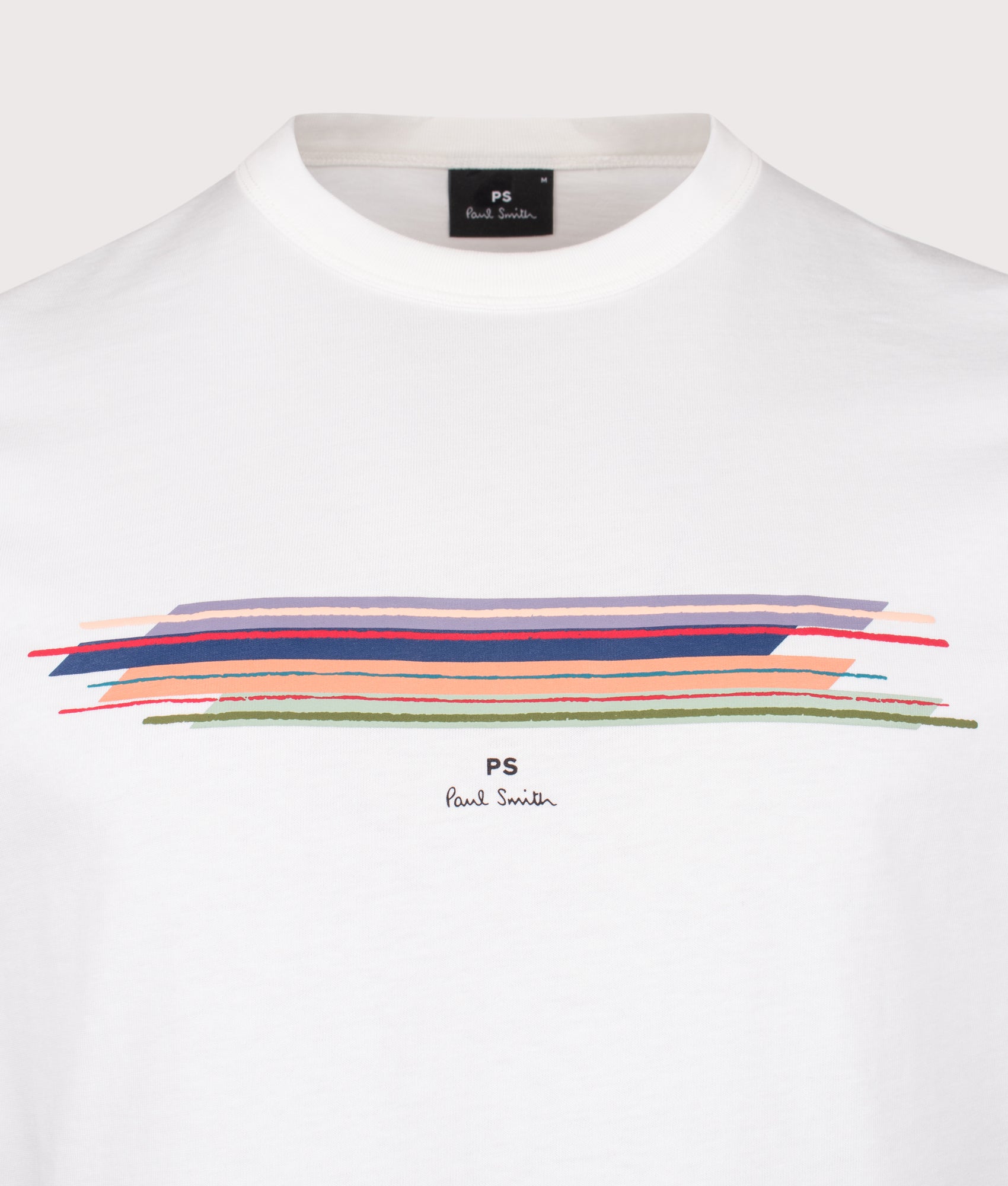 PS Paul Smith Striped T-Shirt in white at EQVVS Menswear. Detail shot.