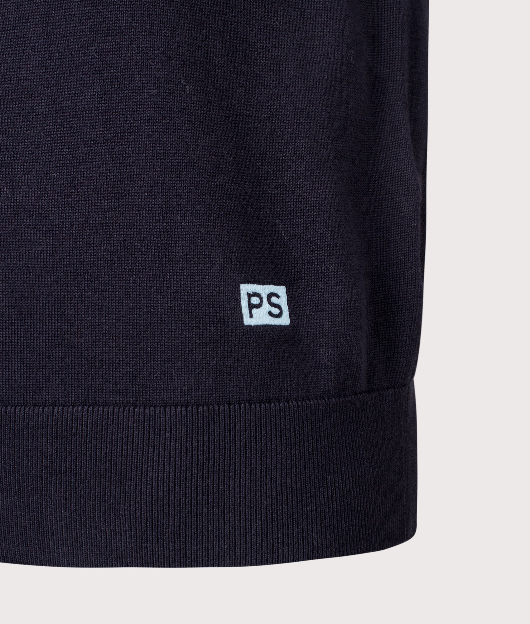 PS Paul Smith Knit Polo Shirt in Blue at EQVVS Menswear. Detail shot.