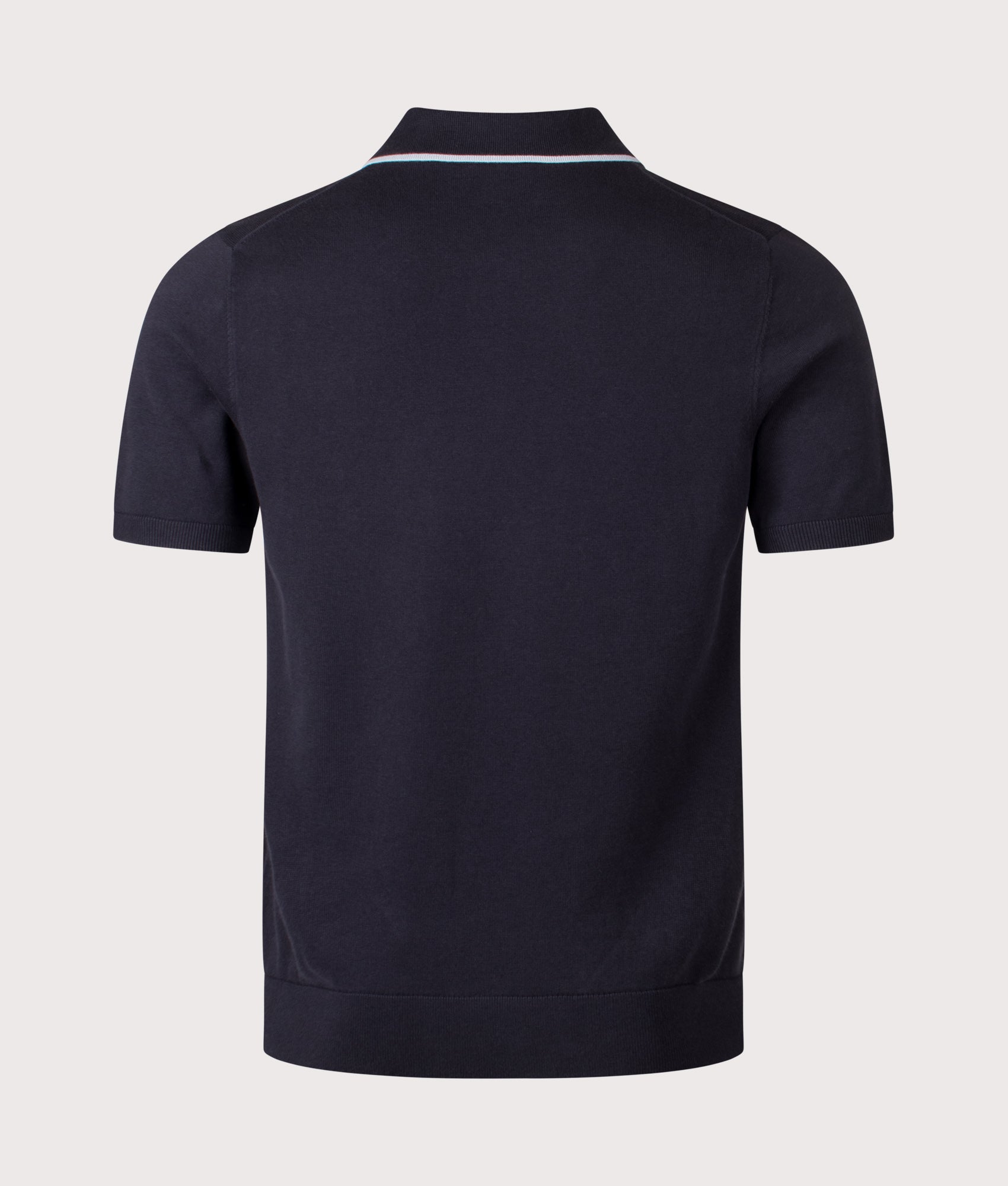 PS Paul Smith Knit Polo Shirt in Blue at EQVVS Menswear. Back shot.