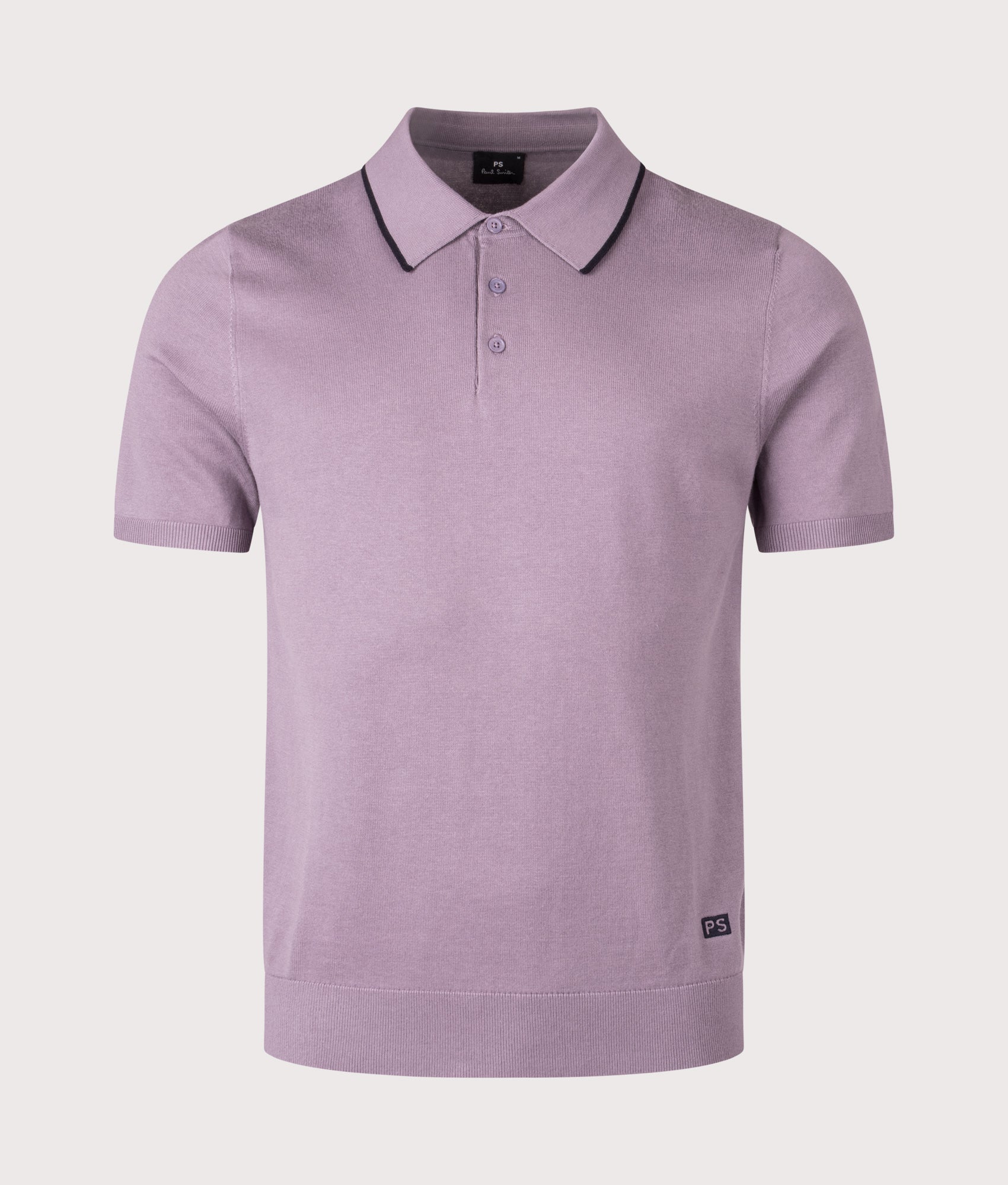 PS Paul Smith Knit Polo Shirt in Purple at EQVVS Menswear. Front shot.