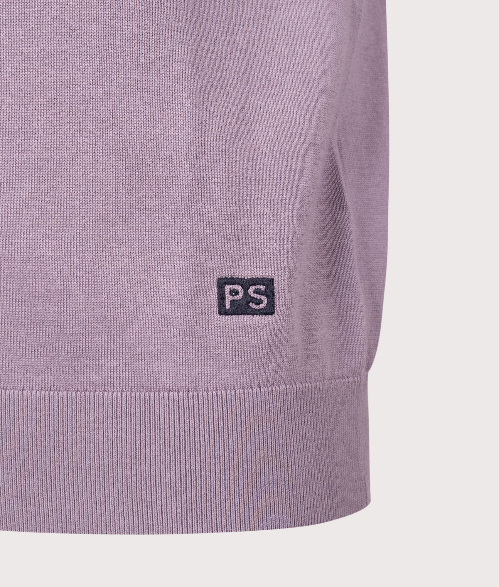PS Paul Smith Knit Polo Shirt in Purple at EQVVS Menswear. Detail shot.