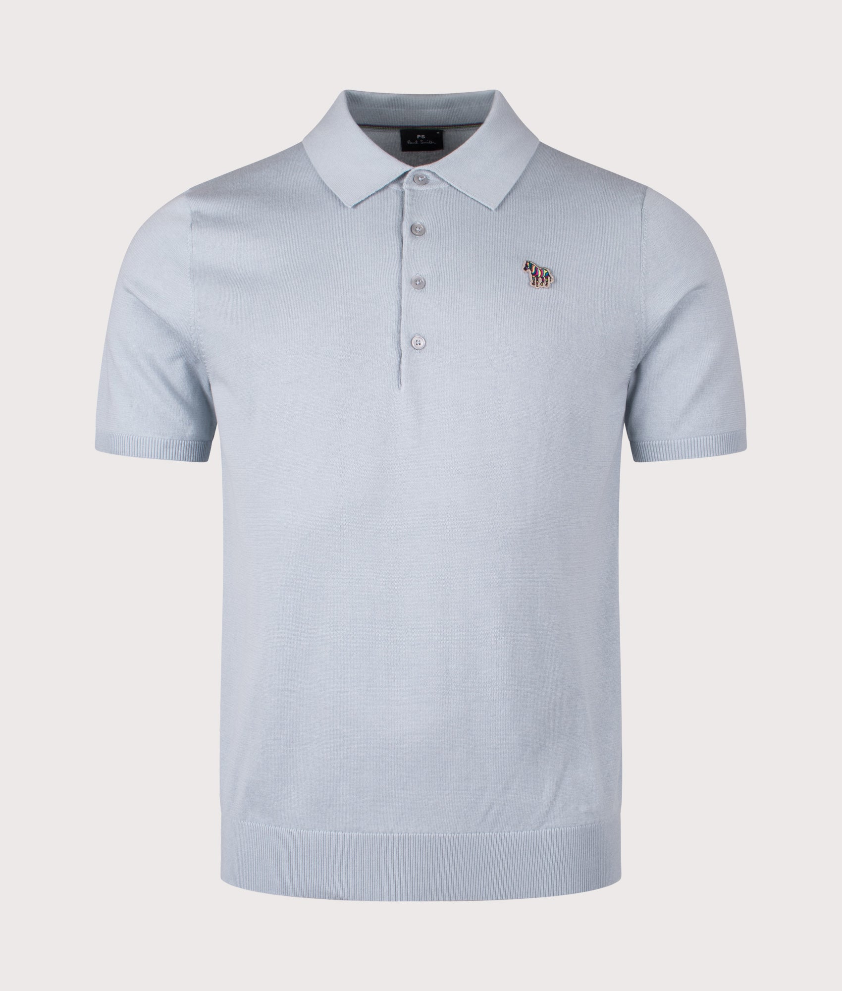 PS Paul Smith Zebra Badge Polo Shirt  in Blue at EQVVS Menswear. Front shot.