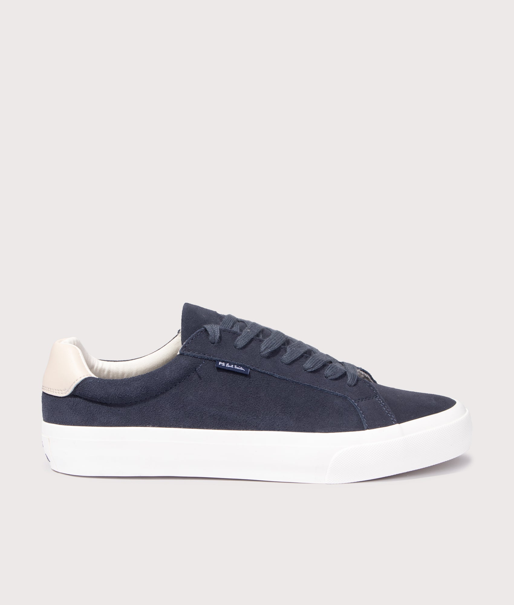 PS Paul Smith Amos Trainers in Navy Blue at EQVVS Menswear. Side shot.