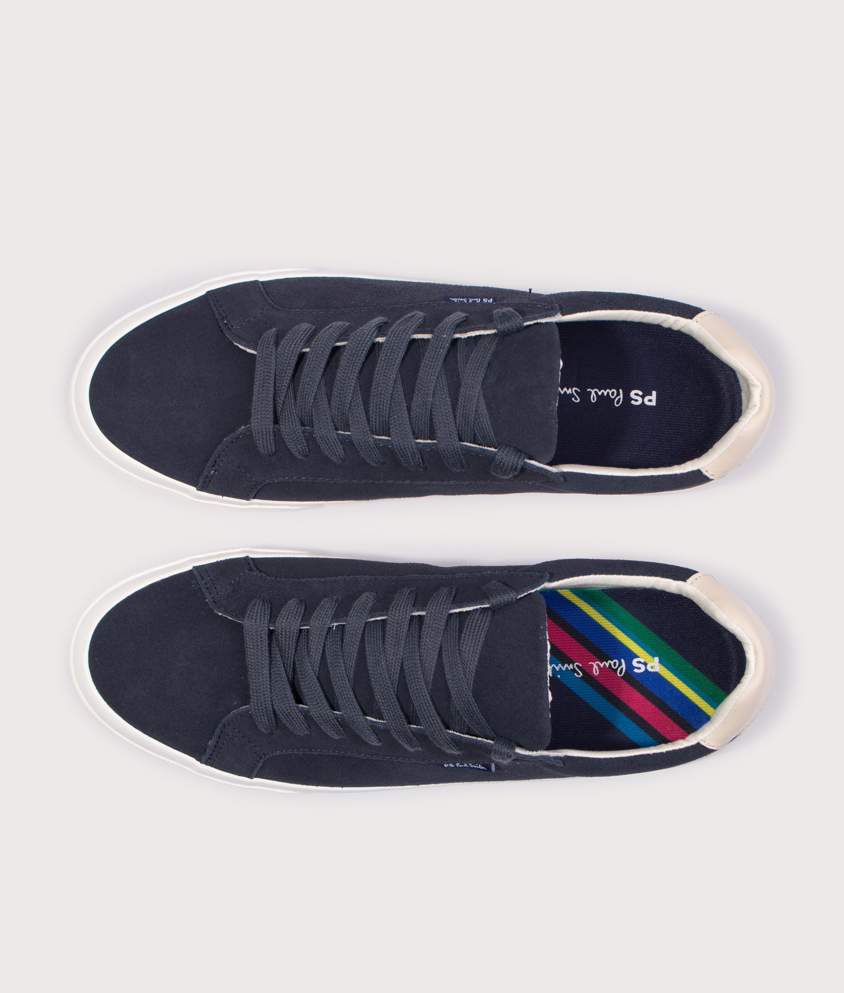 PS Paul Smith Amos Trainers in Navy Blue at EQVVS Menswear. Top shot.