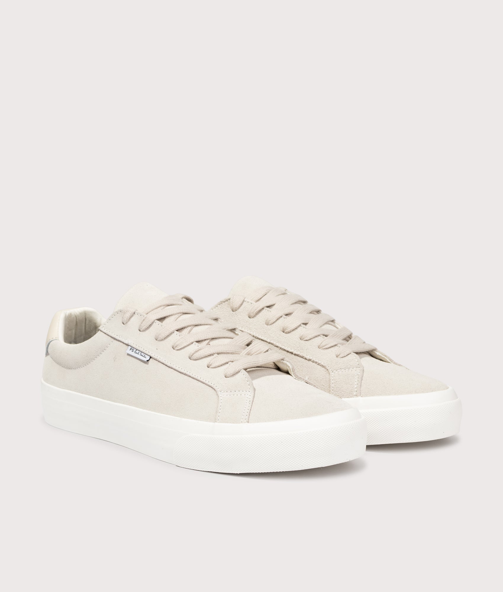 PS Paul Smith Amos Trainers in Off White at EQVVS Menswear. Angled front shot.