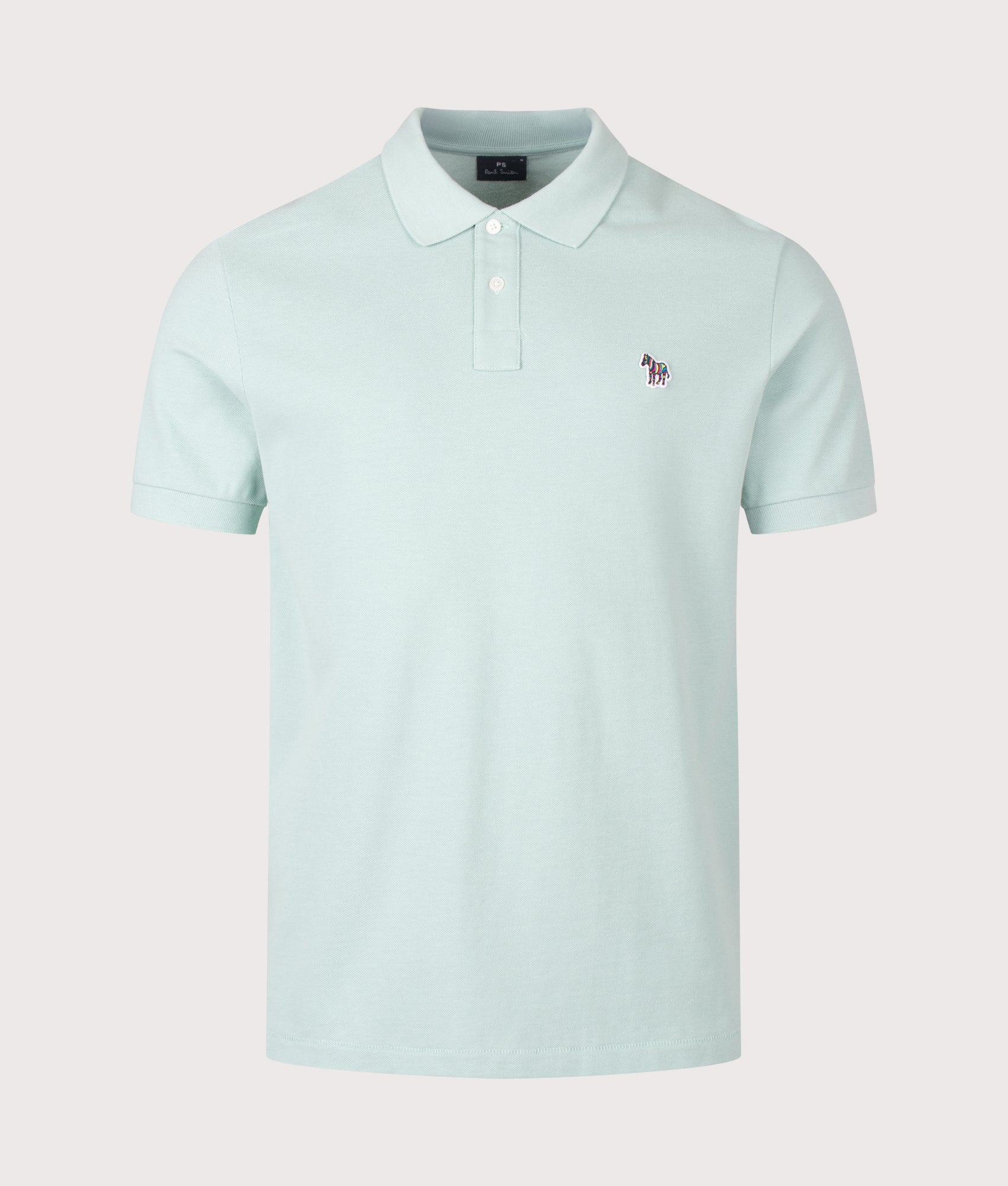PS Paul Smith Zebra Polo Shirt in Mint at EQVVS Menswear. Front shot.
