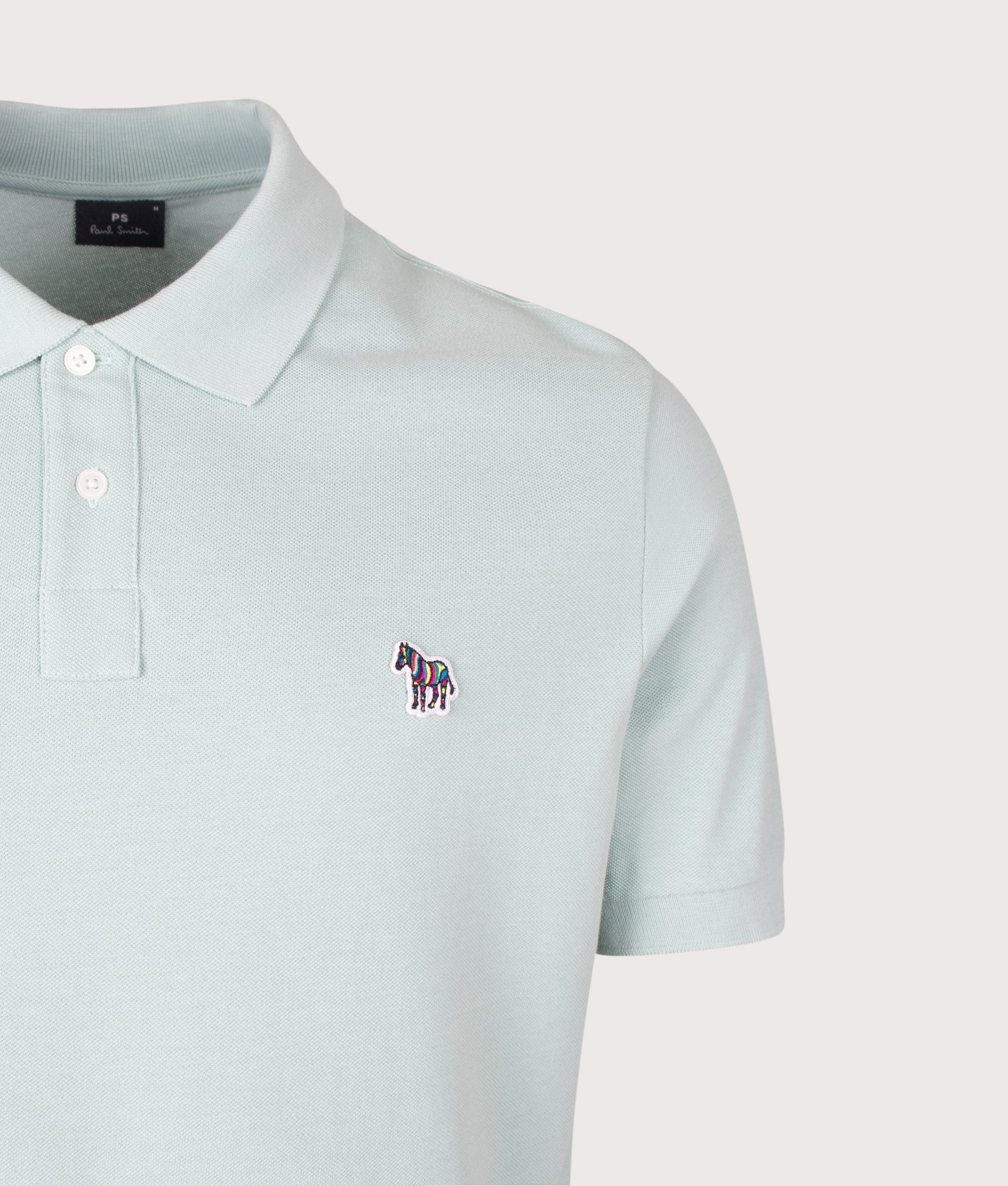 PS Paul Smith Zebra Polo Shirt in Mint at EQVVS Menswear. Detail shot.