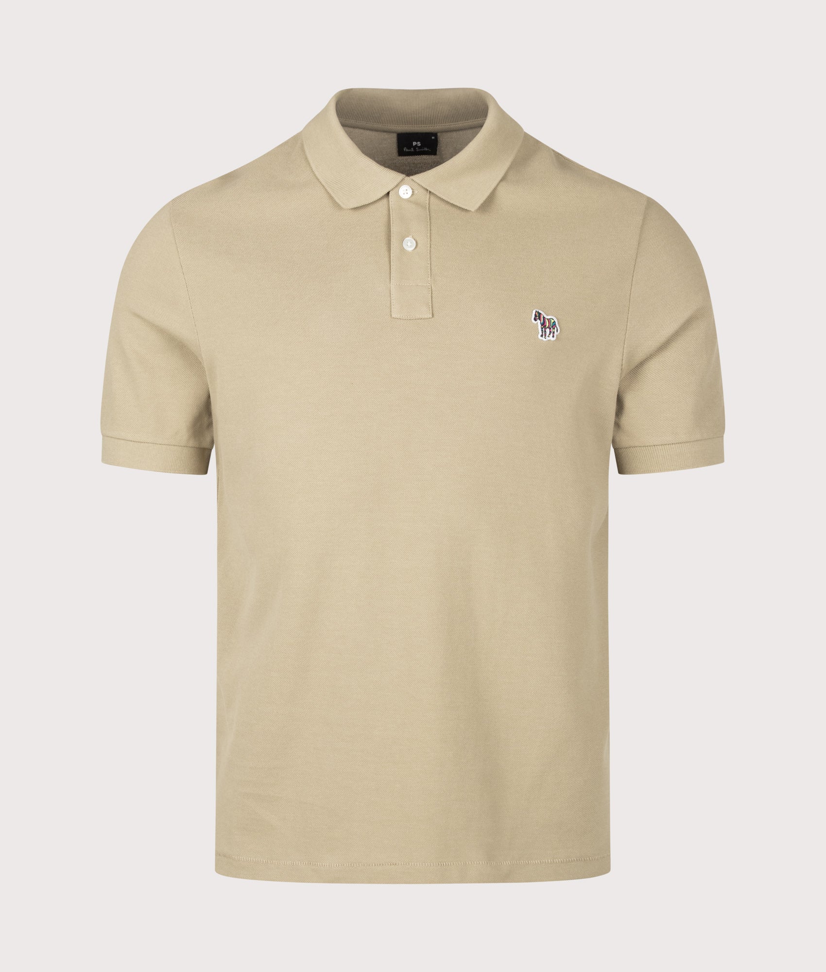 PS Paul Smith Regular Fit Zebra Polo Shirt in Medium Beige at EQVVS Menswear. Front shot.