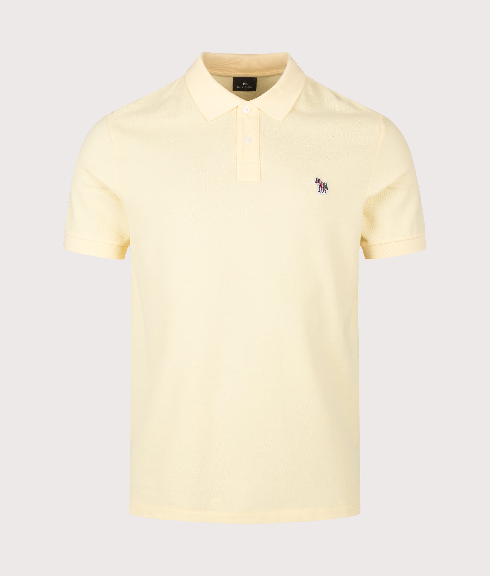PS Paul Smith Zebra Polo Shirt in Yellow at EQVVS Menswear. Front shot.