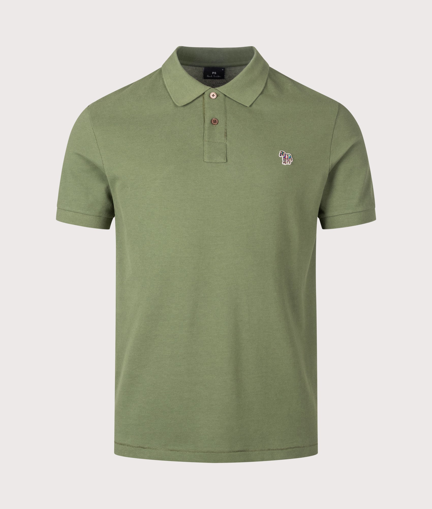 PS Paul Smith Zebra Polo Shirt in Green at EQVVS Menswear. Front shot.