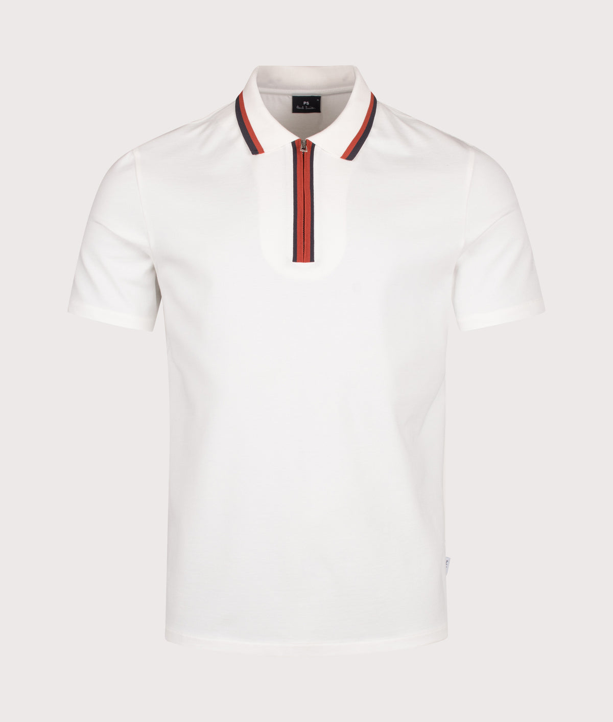 PS Paul Smith Regular Fit Quarter Zip Polo Shirt in Off White at EQVVS Menswear. Front shot.