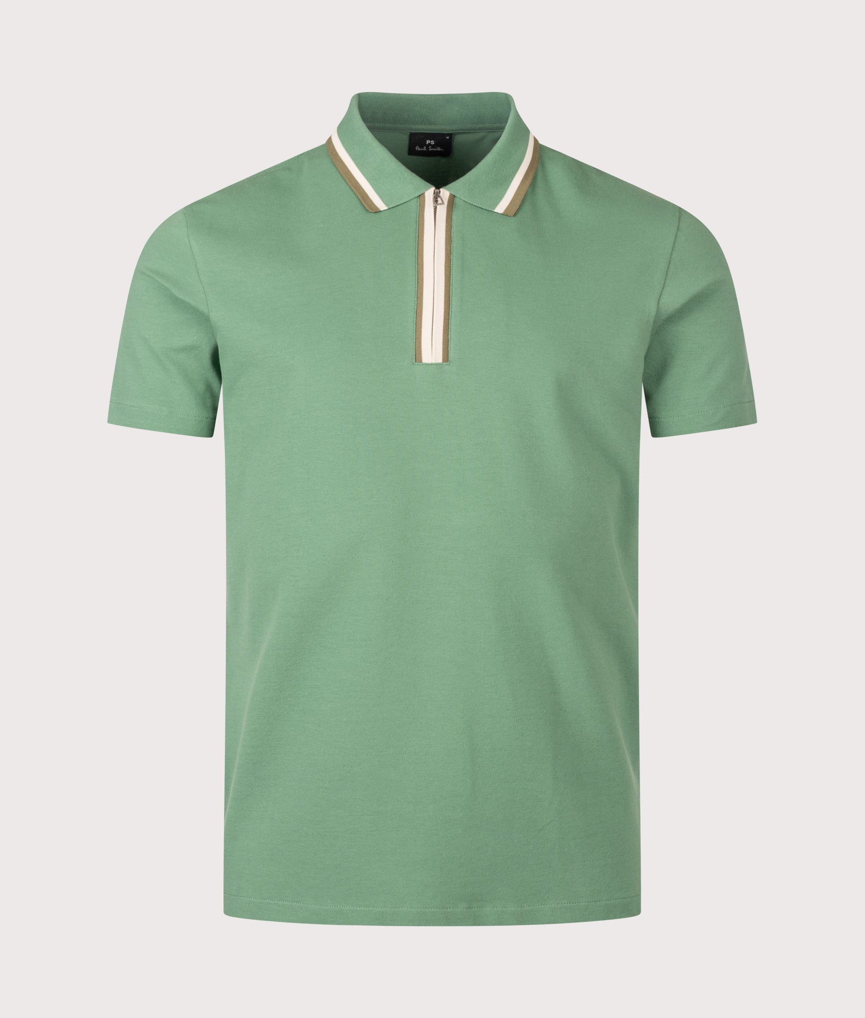 PS Paul Smith Regular Fit Quarter Zip Polo Shirt in Emerald Green at EQVVS Menswear. Front shot.
