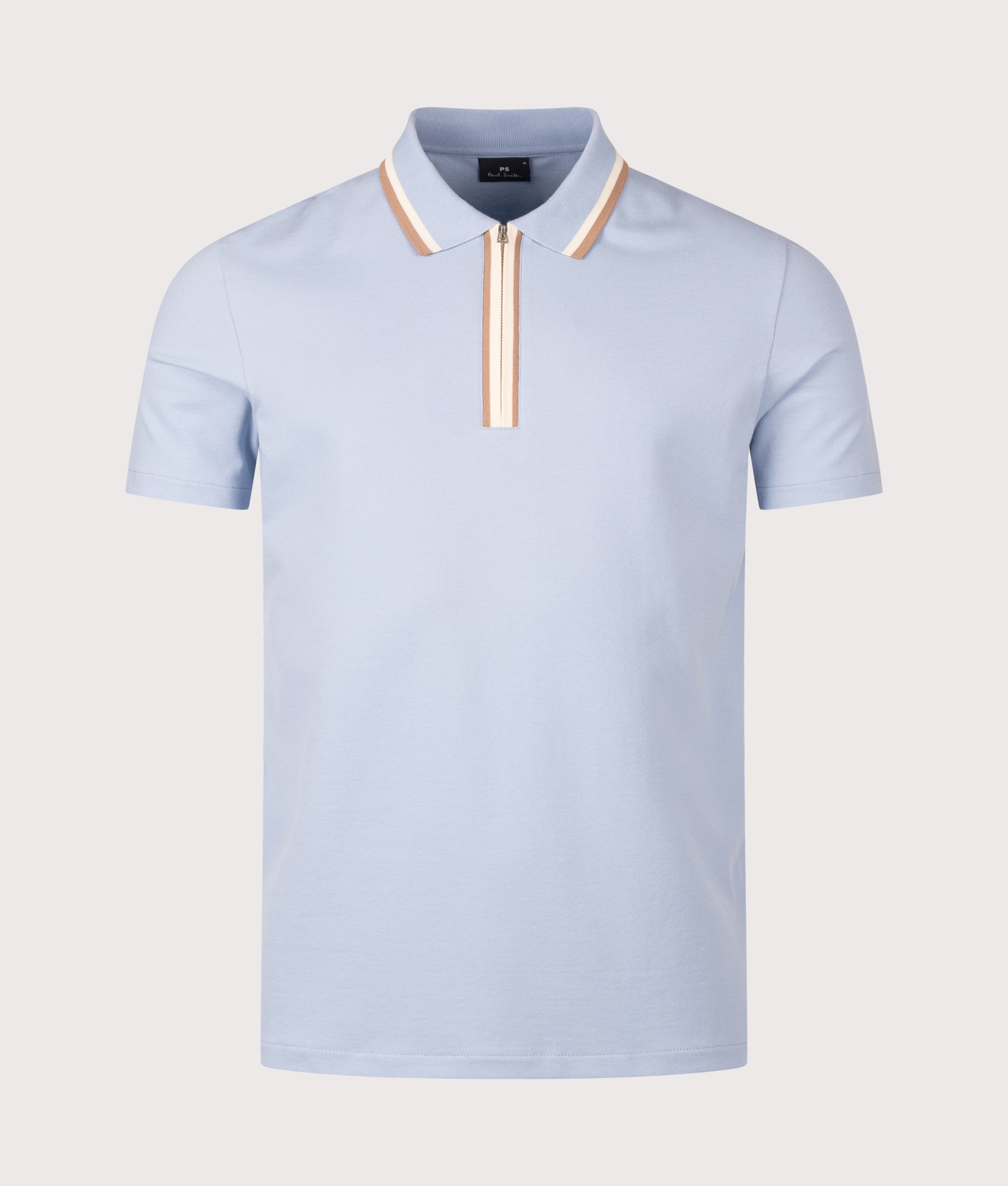 PS Paul Smith Regular Fit Quarter Zip Polo Shirt in Light Blue at EQVVS Menswear. Front shot.