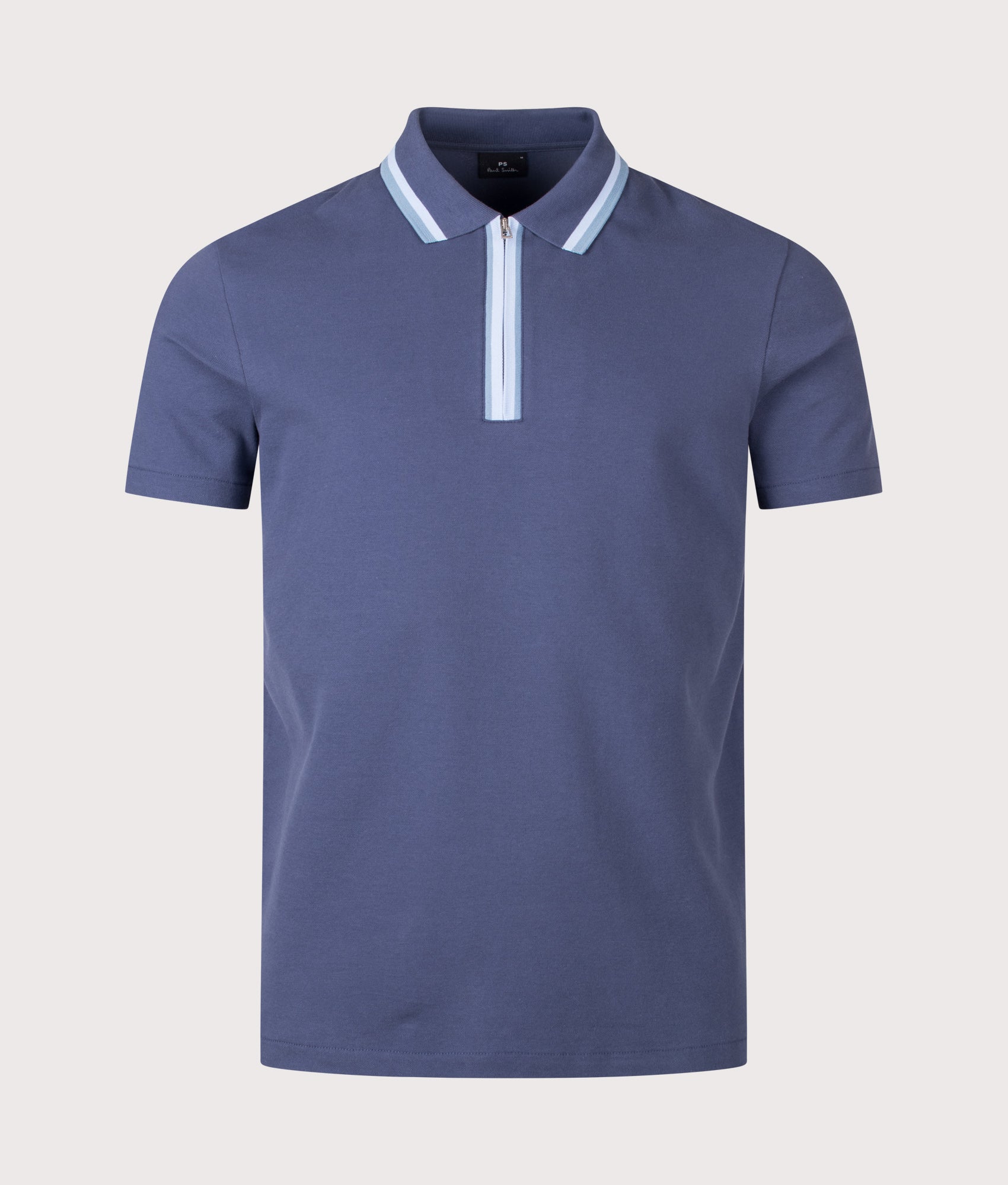PS Paul Smith Regular Fit Quarter Zip Polo Shirt in Indigo at EQVVS Menswear. Front shot.