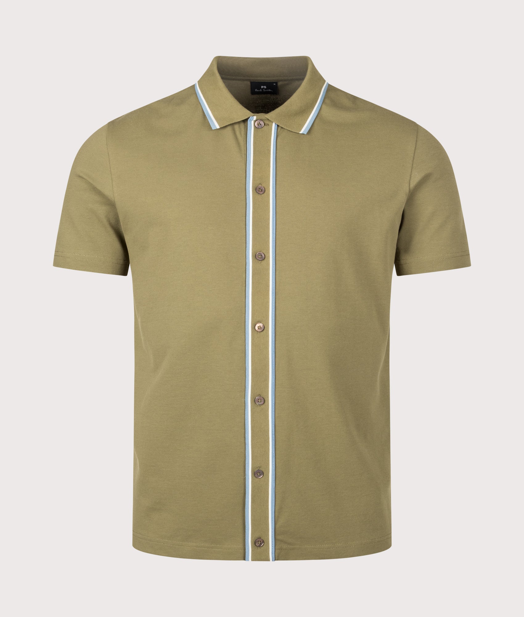 Regular Fit Button Front Short Sleeve Shirt in Olive Green by PS Paul Smith. Shot by EQVVS. Front Shot.
