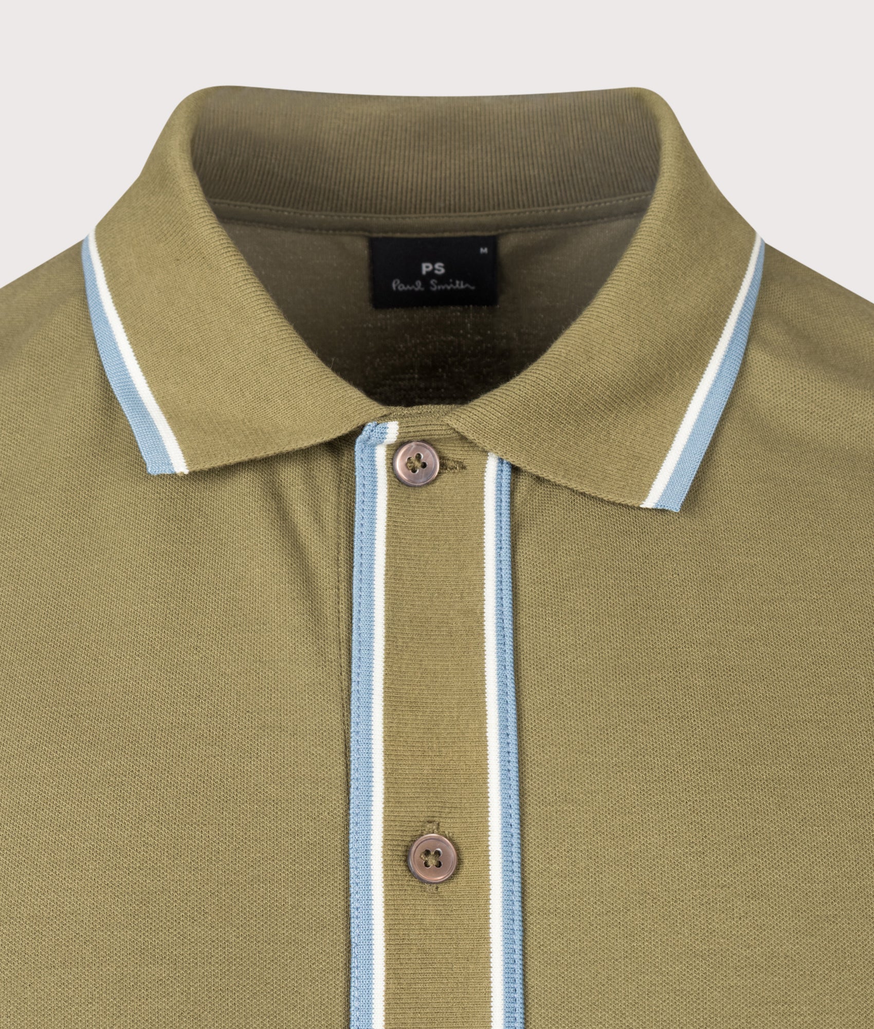 Regular Fit Button Front Short Sleeve Shirt in Olive Green by PS Paul Smith. Shot by EQVVS. Detail Shot.