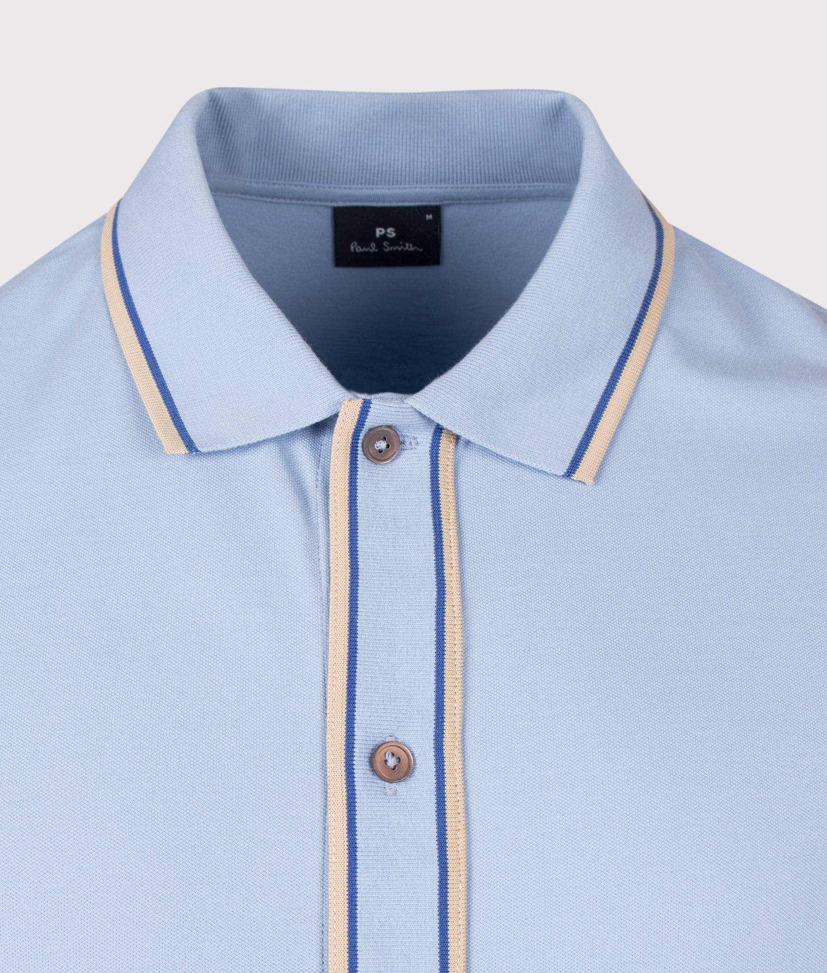 PS Paul Smith Regular Fit Button Front Short Sleeve Shirt in Light Blue at EQVVS Menswear.  Detail shot.