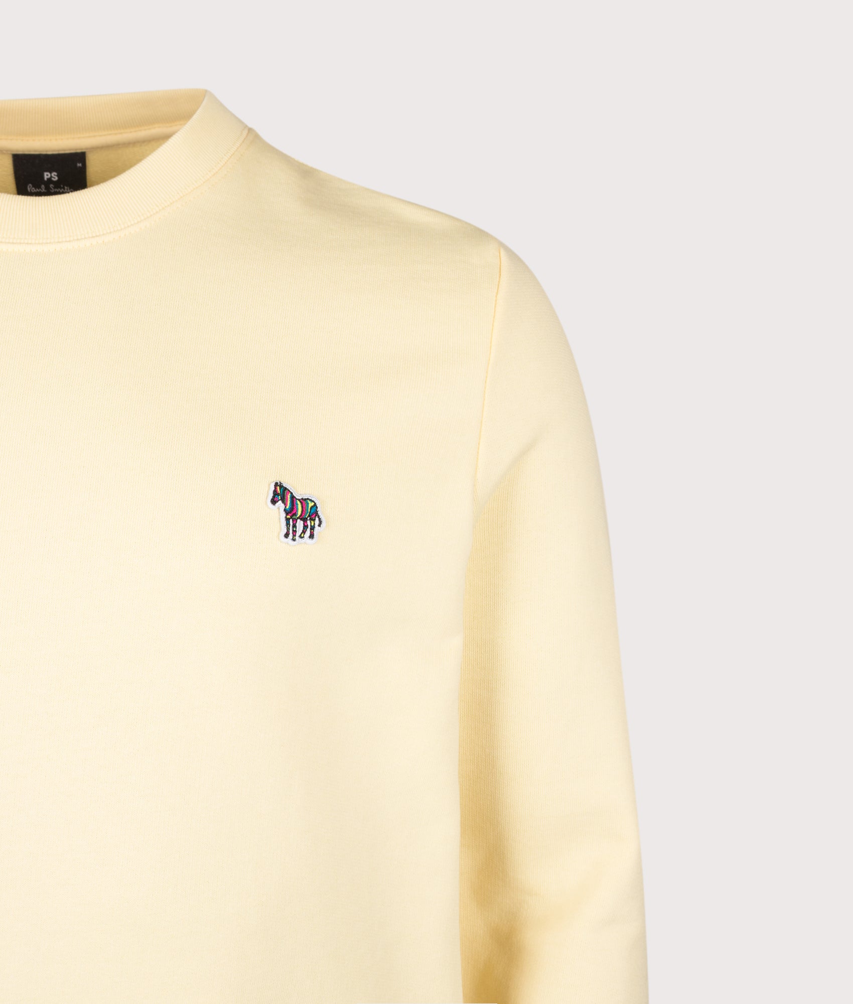 PS Paul Smith Organic Cotton Zebra Logo Sweatshirt in Yellow at EQVVS Menswear. Detail shot.