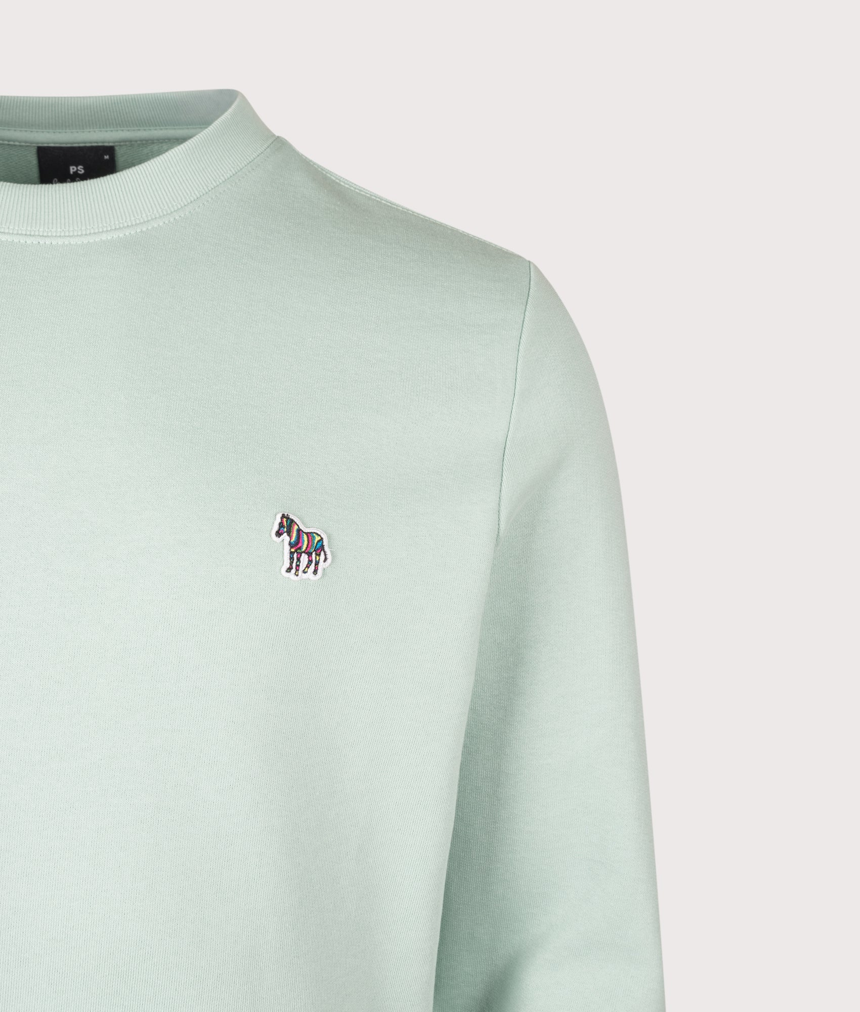 PS Paul Smith Organic Cotton Zebra Logo Sweatshirt in Mint at EQVVS Menswear. Detail shot.