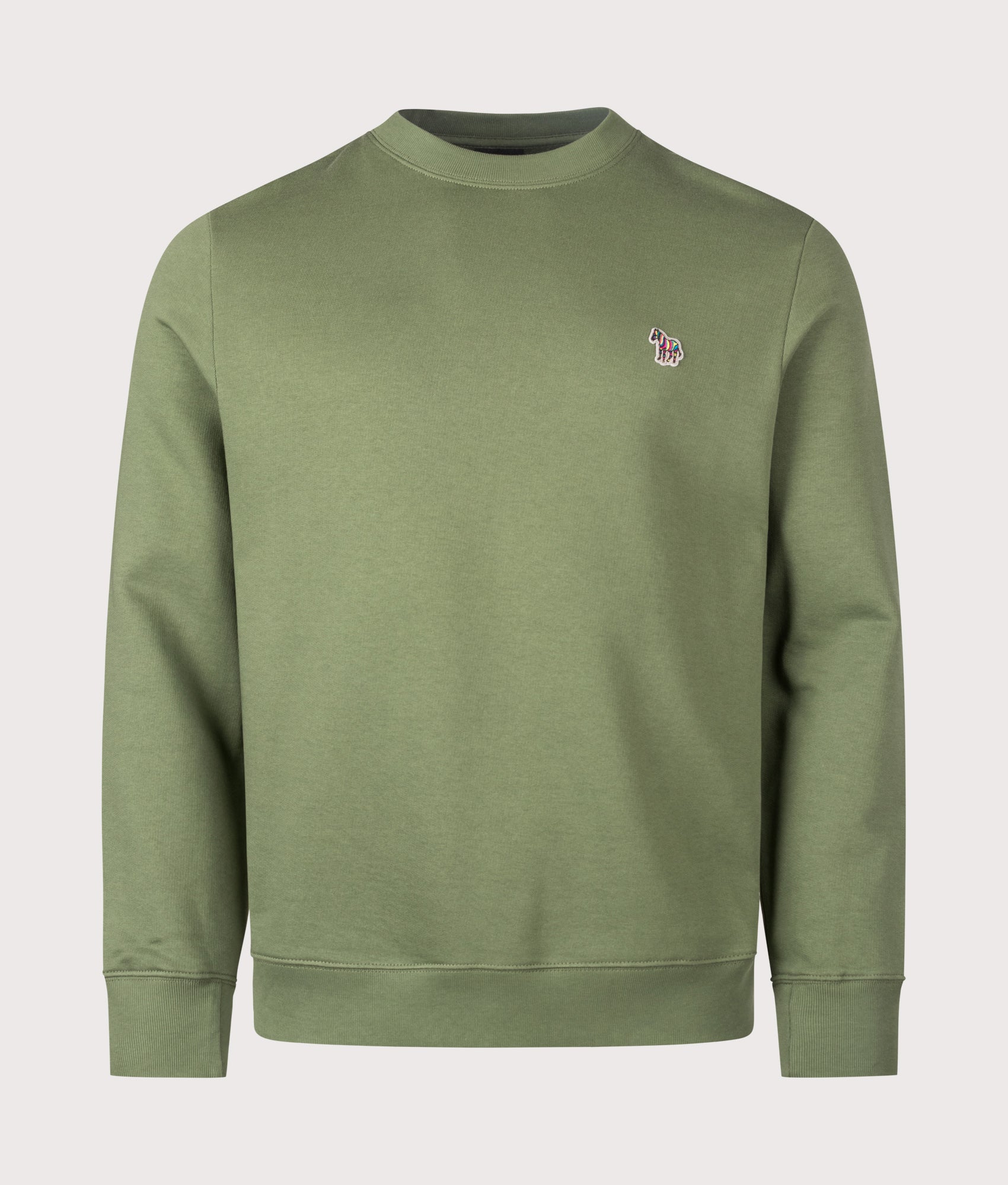 PS Paul Smith Organic Cotton Zebra Logo Sweatshirt in Military Green at EQVVS Menswear. Front shot.
