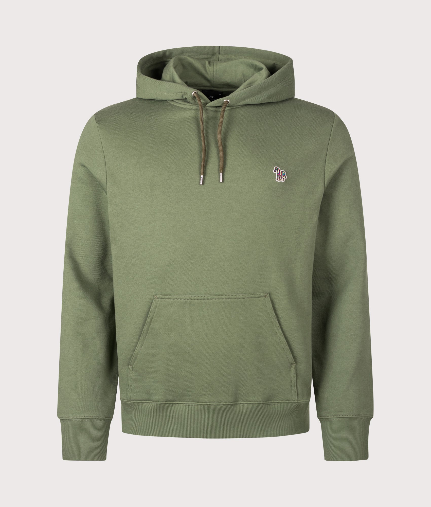 PS Paul Smith Zebra Logo Hoodie in Military Green at EQVVS Menswear. Front shot.
