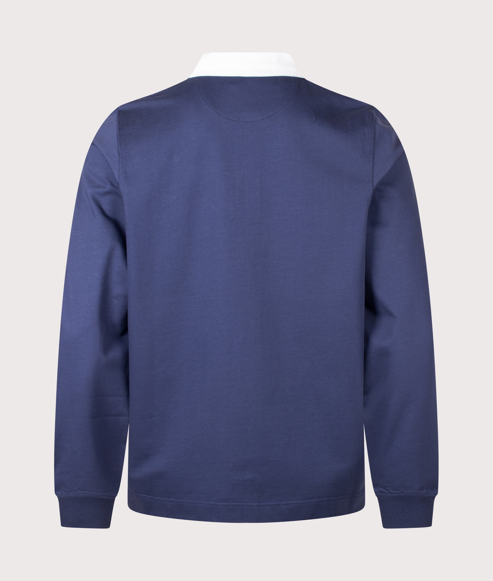 PS Paul Smith Casual Fit PS Logo Rugby Top in Inky Blue at EQVVS Menswear. back shot.