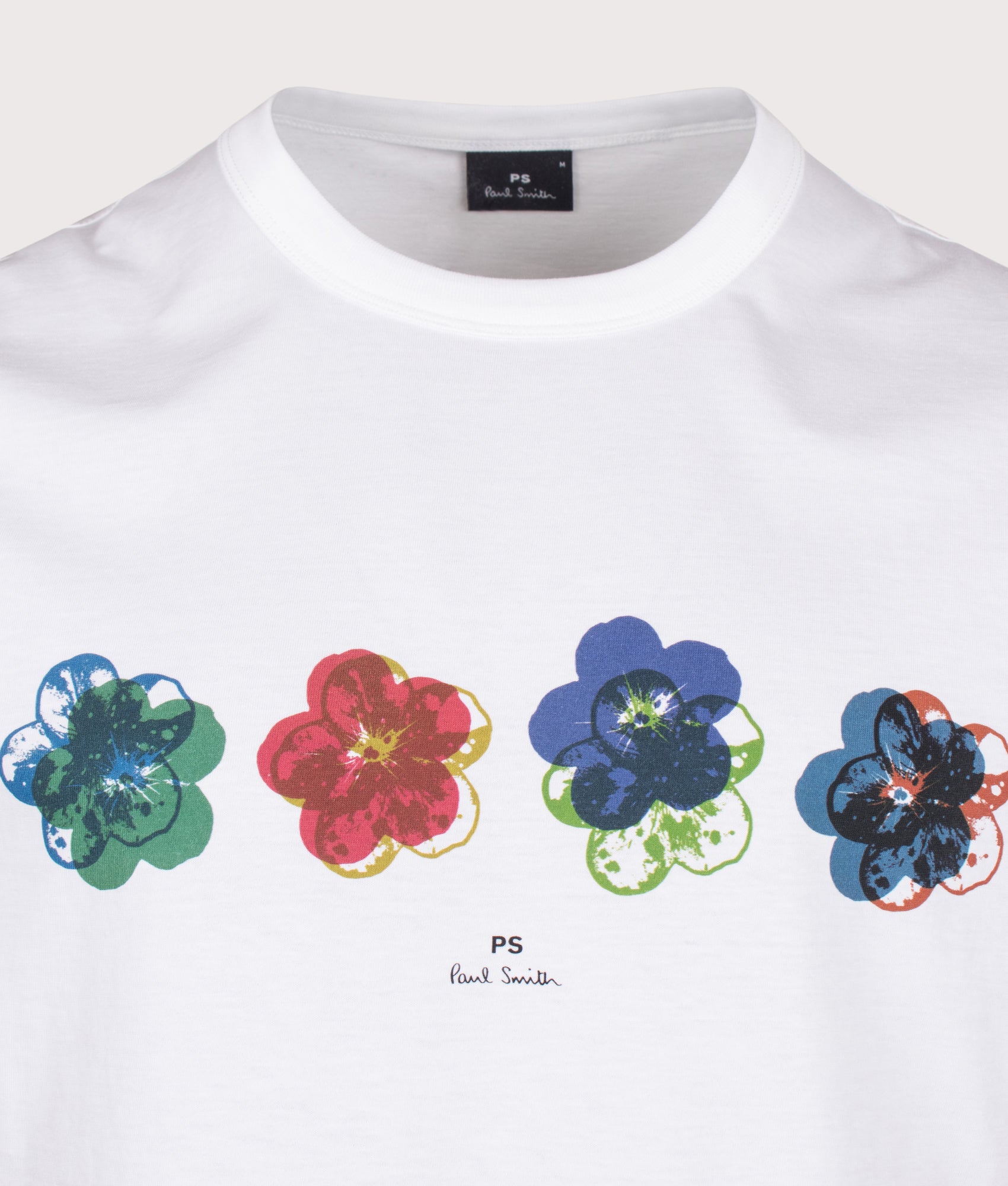 PS Paul Smith Zine Floral T-Shirt in White at EQVVS Menswear. Detail shot.