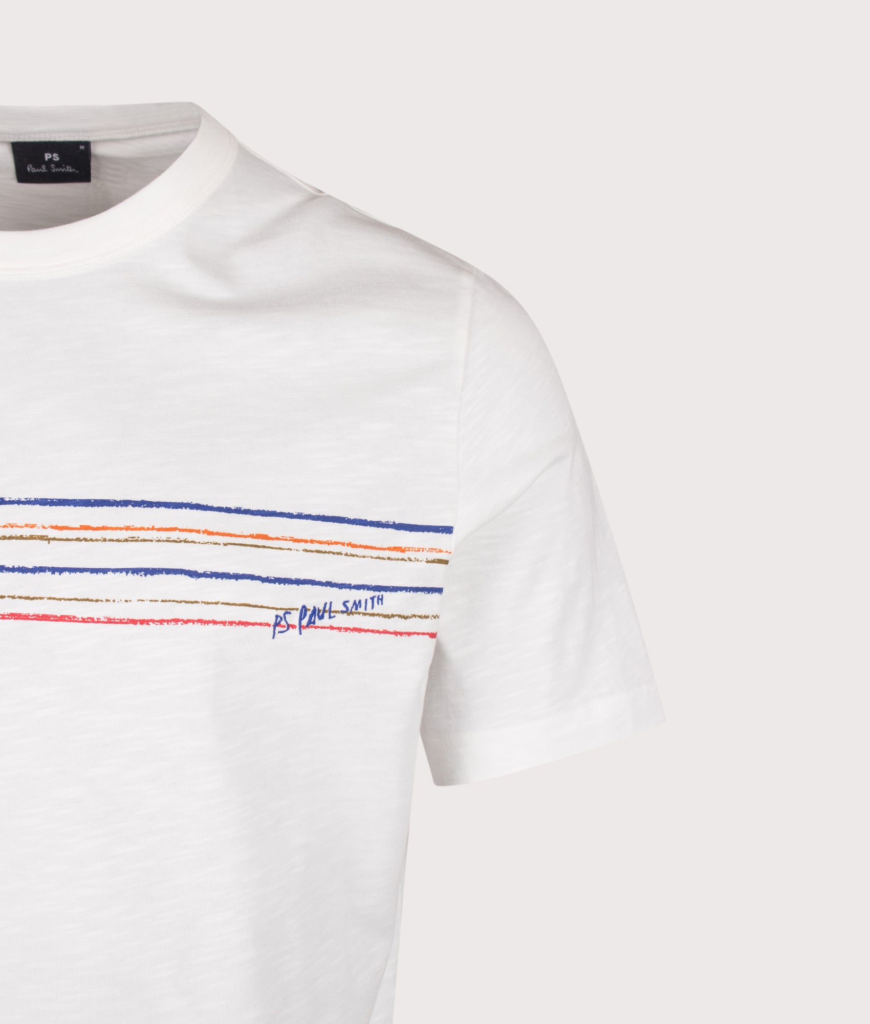 PS Paul Smith Striped Chest T-Shirt in Off White at EQVVS Menswear. Detail shot.
