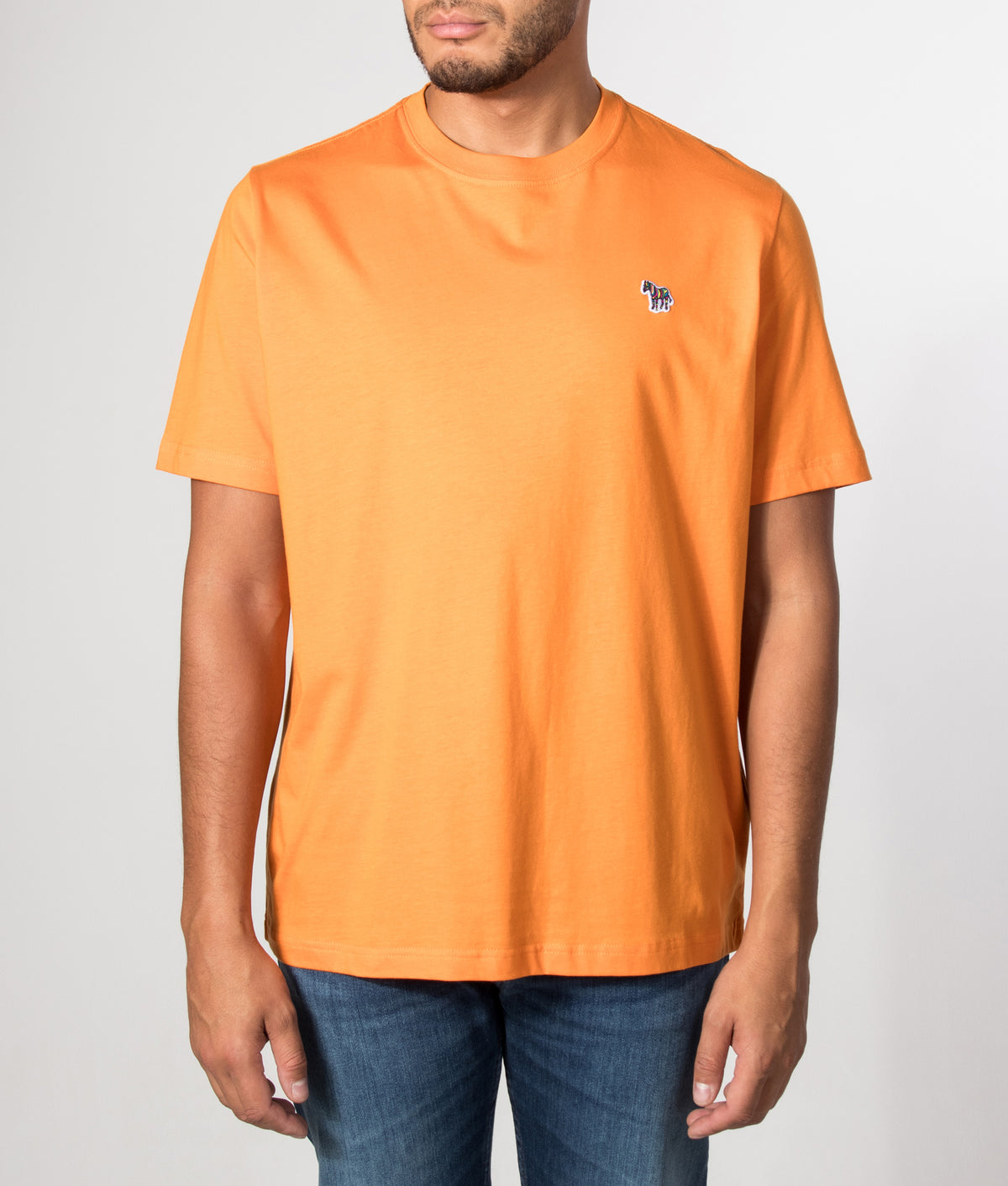 PS Paul Smith Regular Fit Zebra T-Shirt in Orange at EQVVS Menswear. Model front shot.