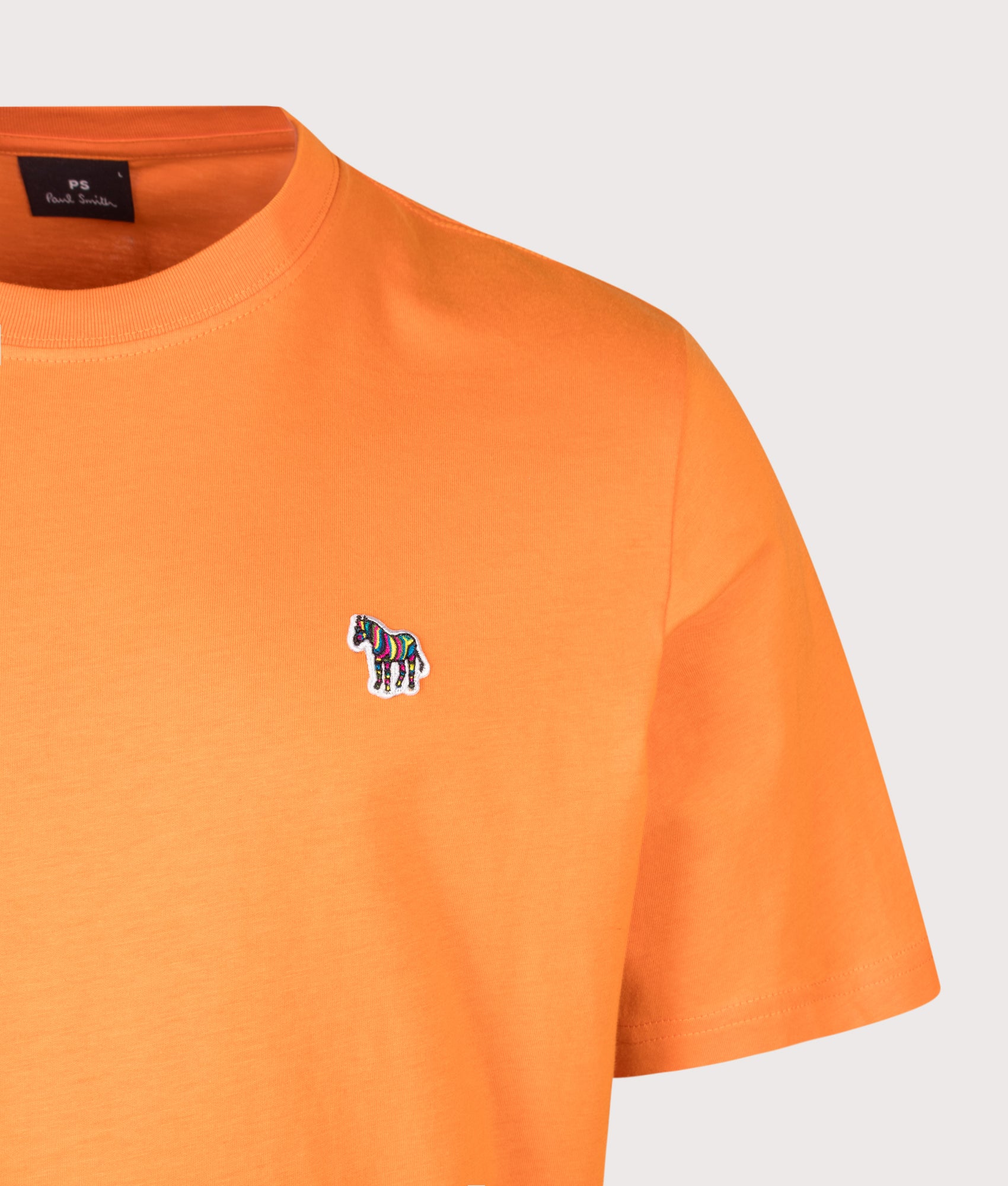 PS Paul Smith Regular Fit Zebra T-Shirt in Orange at EQVVS Menswear. Detail shot.