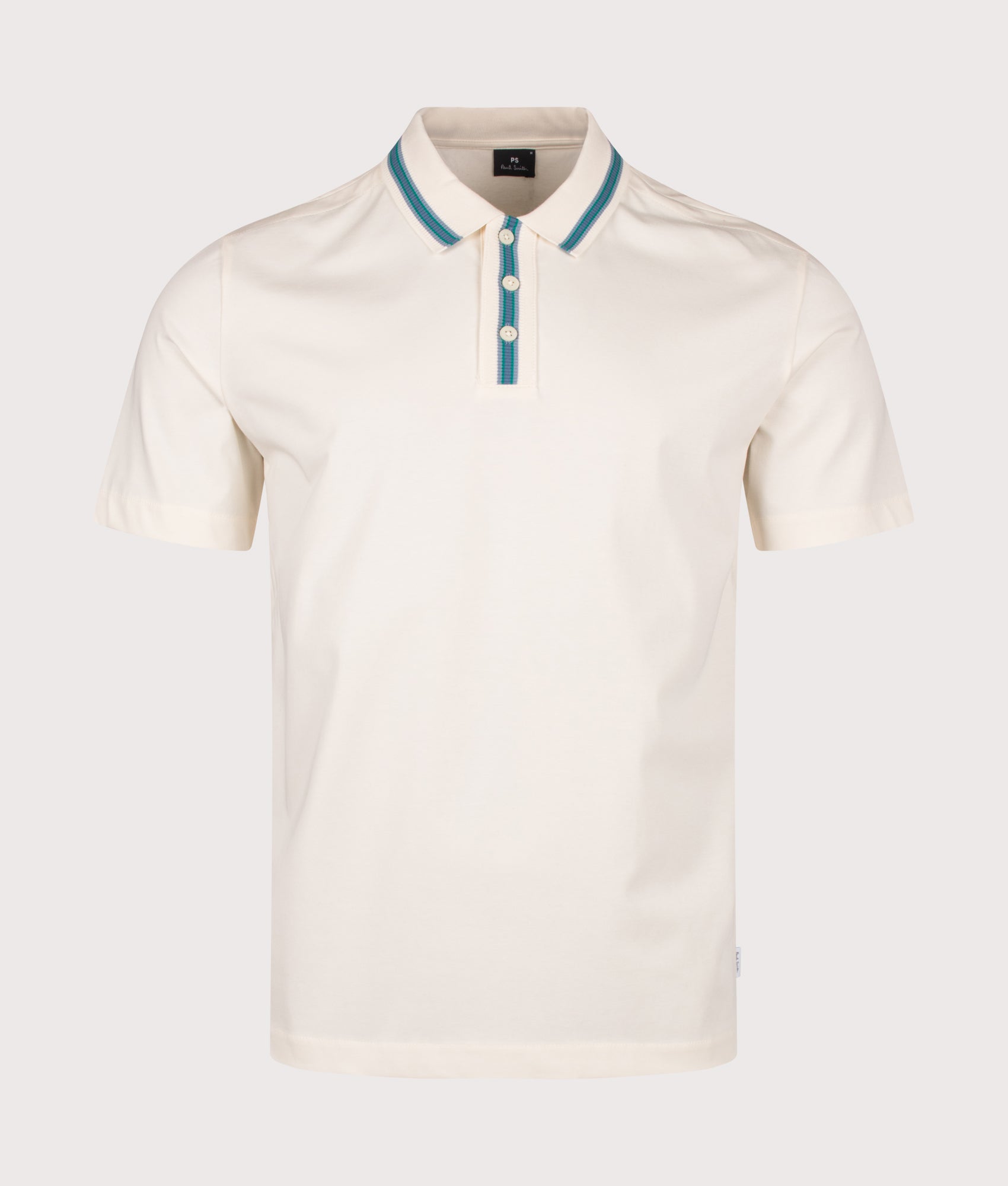 PS Paul Smith Regular Fit Plated Polo Shirt in Off White at EQVVS Menswear. Front shot.