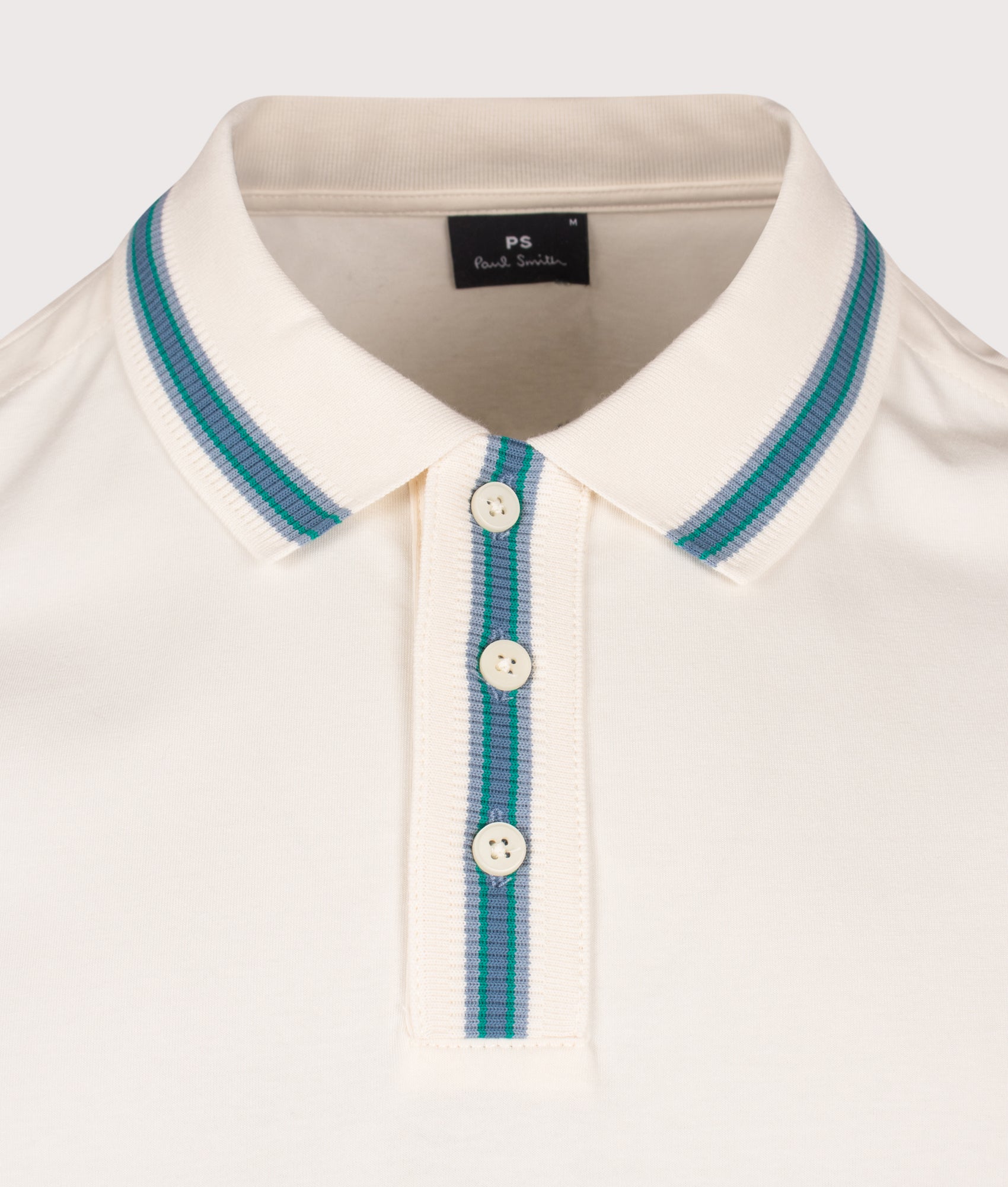 PS Paul Smith Regular Fit Plated Polo Shirt in Off White at EQVVS Menswear. Detail shot.